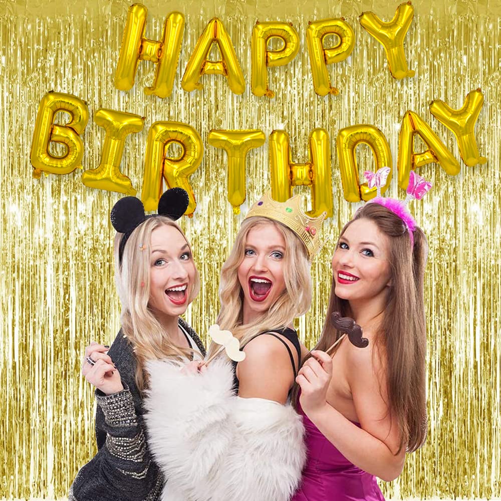 Toniful 3Pcs Gold Door Streamers,Gold Photo Booth Backdrop Metallic Streamers Gold Foil Fringe Curtains For Birthday,Christmas,N