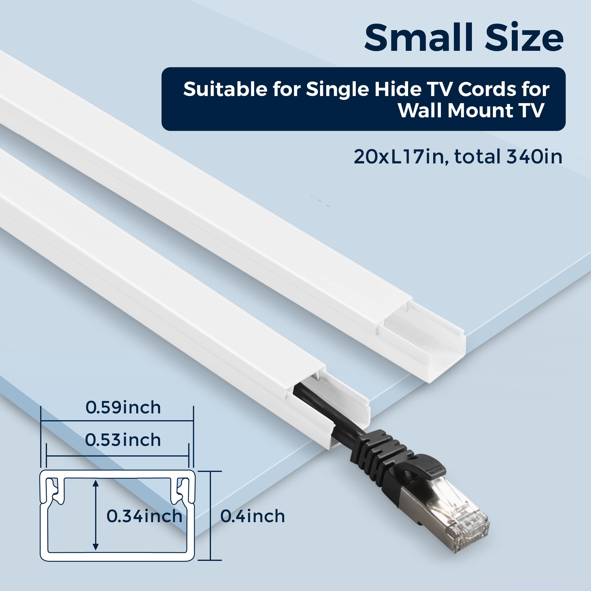 340In Cord Covers For Wires On Wall, One Cord Wire Covers For Cords, Small White Cord Hider Wall, Yclyc Cable Raceway Wire Hider