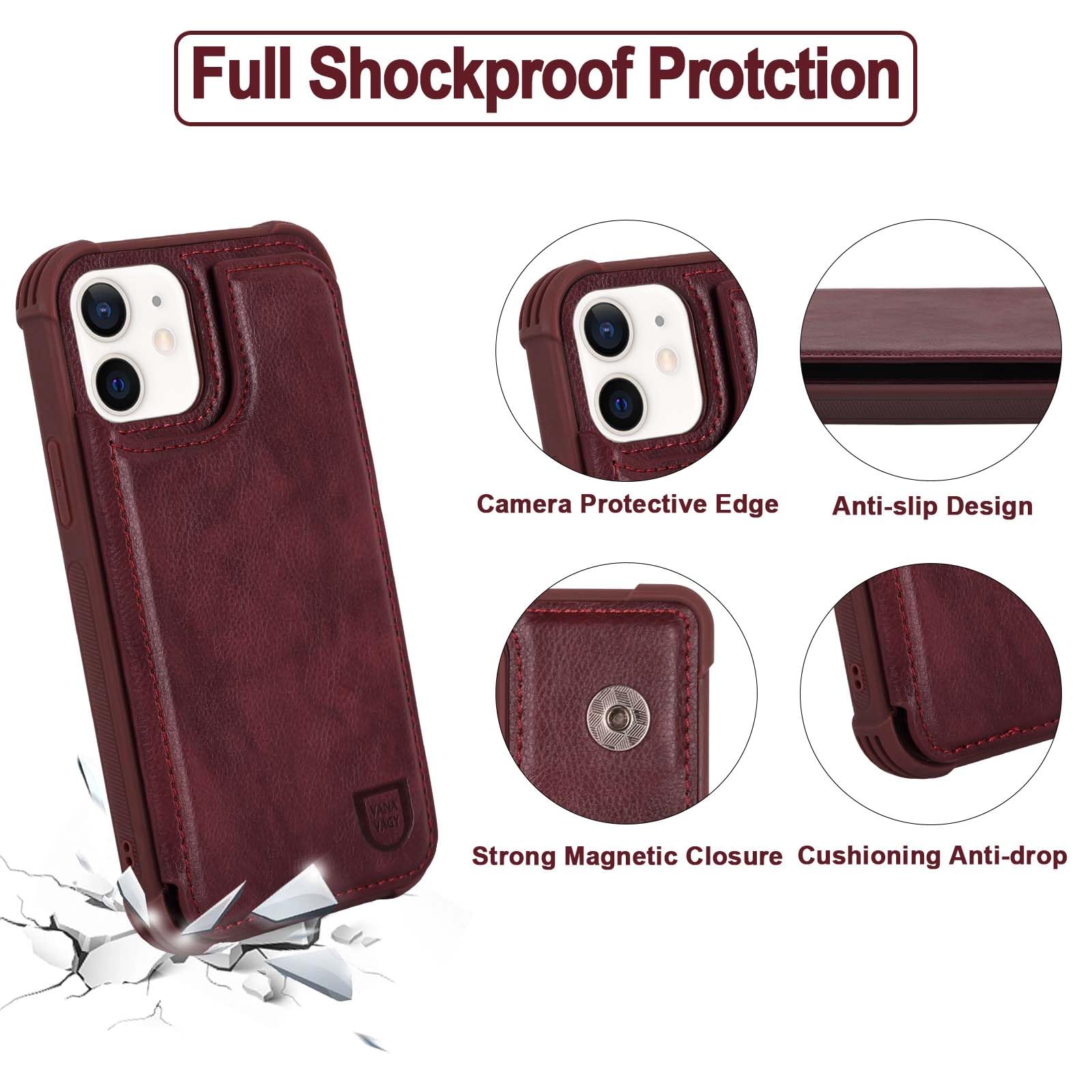 Vanavagy Wallet Case For Iphone 12/Iphone 12 Pro For Women And Men,Rfid Block Leather Flip Folio Phone Cover Fits Magnetic Car M