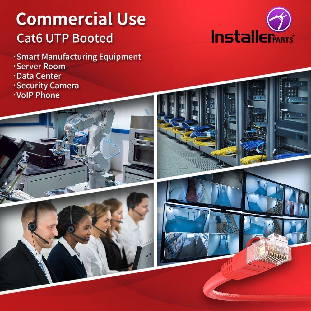 Installerparts Cat6 Cable Utp Booted [Red]   [4 Ft]   [5 Pack]   Professional Series   10Gbps, Cat6 Patch Cable, Cat 6 Patch Cab