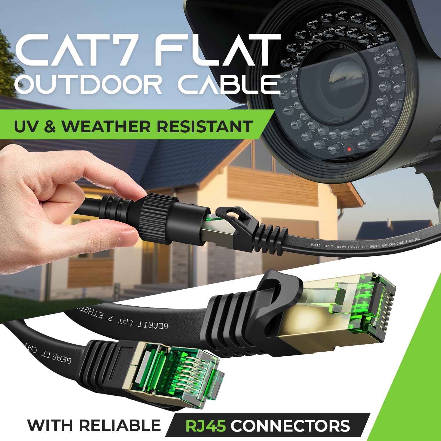 Gearit Cat 7 Outdoor Flat Ethernet Cable (15Ft, Black) Direct Burial Rated Lldpe Jacket   Indoor Cat7 Shielded Ftp 600Mhz 10Gbps