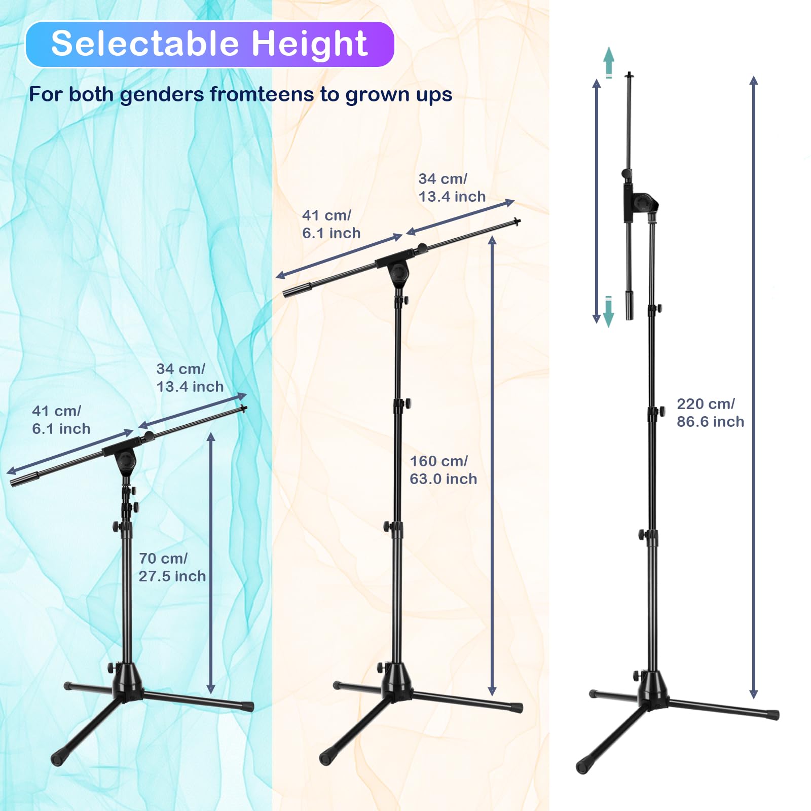 Halostand Microphone Stand - Heavy Duty Tripod Boom Arm, Aluminium Base, Black, Model HLS02 with 2 Clips & Carrying Bag