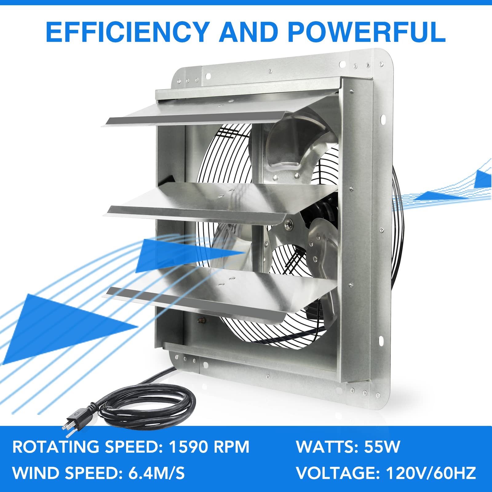 Jpower 14 Inch Shutter Exhaust Fan, Gable Vent Fan, Wall Mount Ventilation, High Speed 1950 Cfm, Automatic Aluminum Blades, For