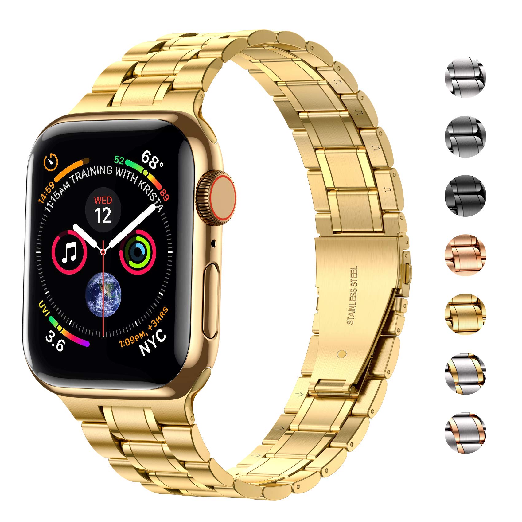 Miohhr Solid Stainless Steel Band Compatible With Apple Watch 38Mm 40Mm, Metal Strap For Iwatch Series 6 5 4 3 2 1 Se Women And