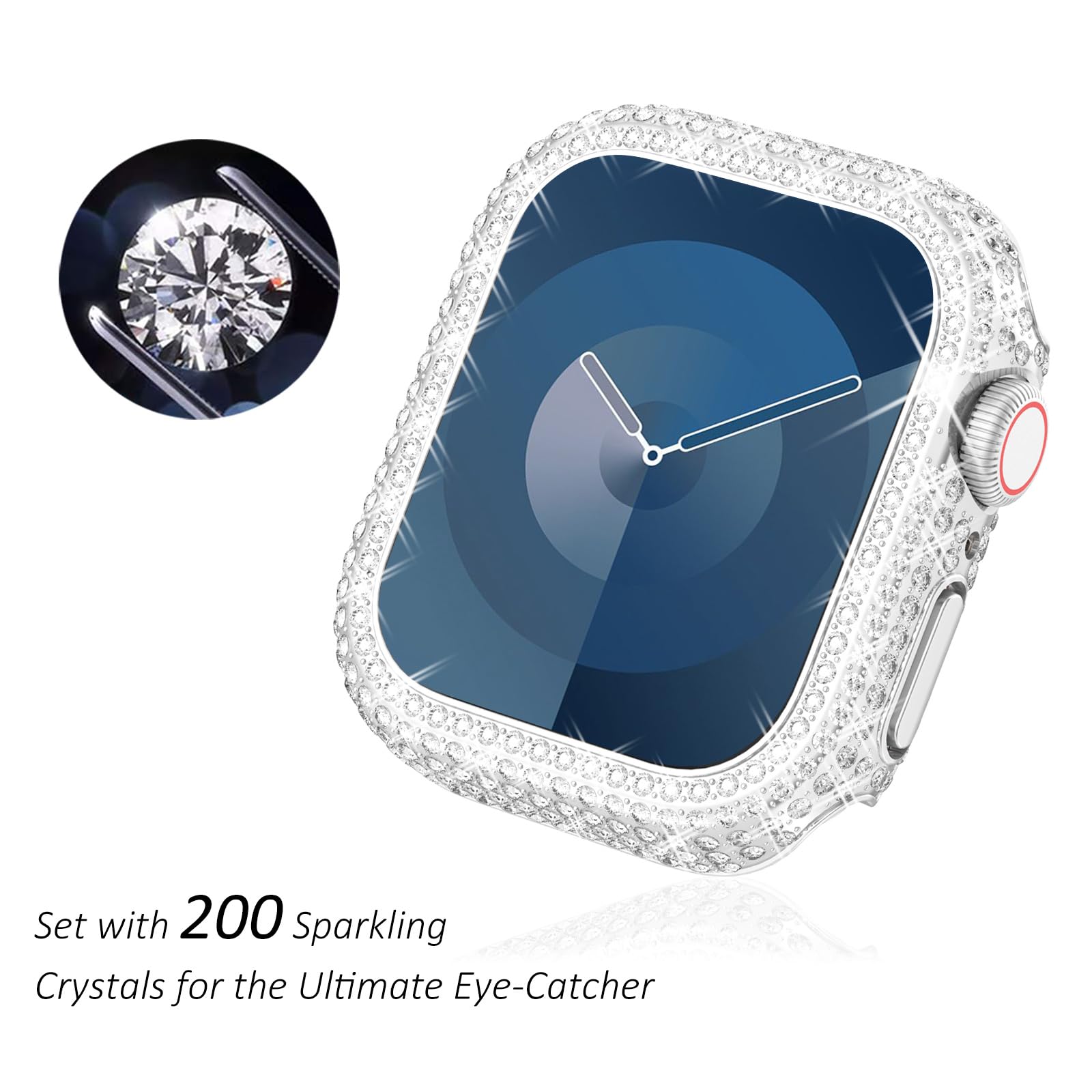 Surace 41Mm Case Compatible With Apple Watch Series 9 Series 8 Series 7, Bling Case With Over 400 Crystal Diamonds Protective Co