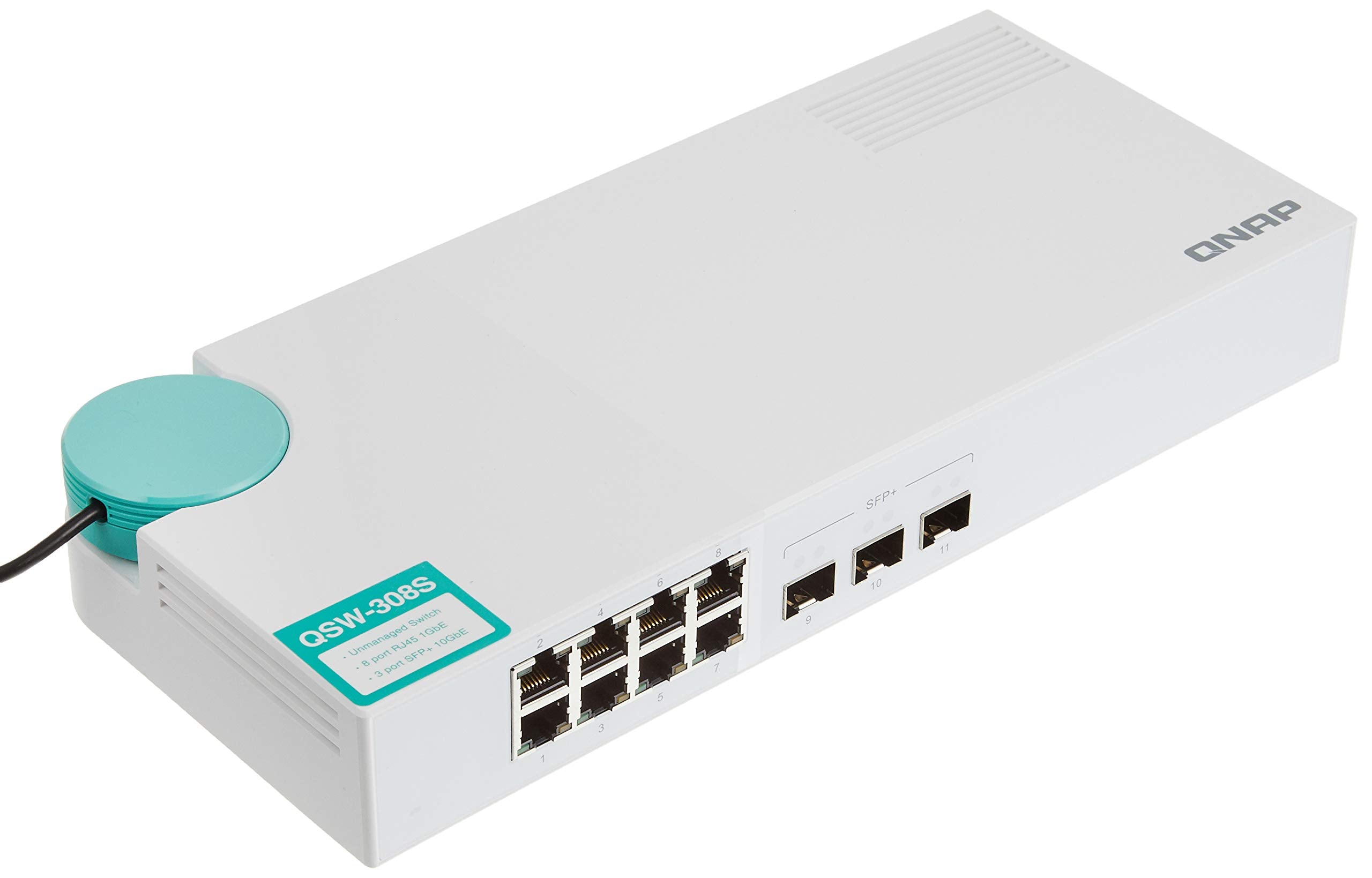 QNAP QSW 308S 10GbE Switch, with 3 Port 10G SFP+ and 8 Port Gigabit Unmanaged Switch