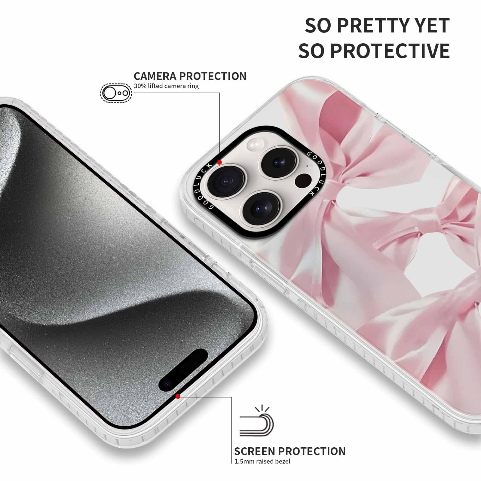 Rumdey 2 Pack Clear Bow Phone Case For Iphone 16 Pro 6.3 Inch, Cute Aesthetic Pattern Design Protective Soft Slim Shockproof Tpu