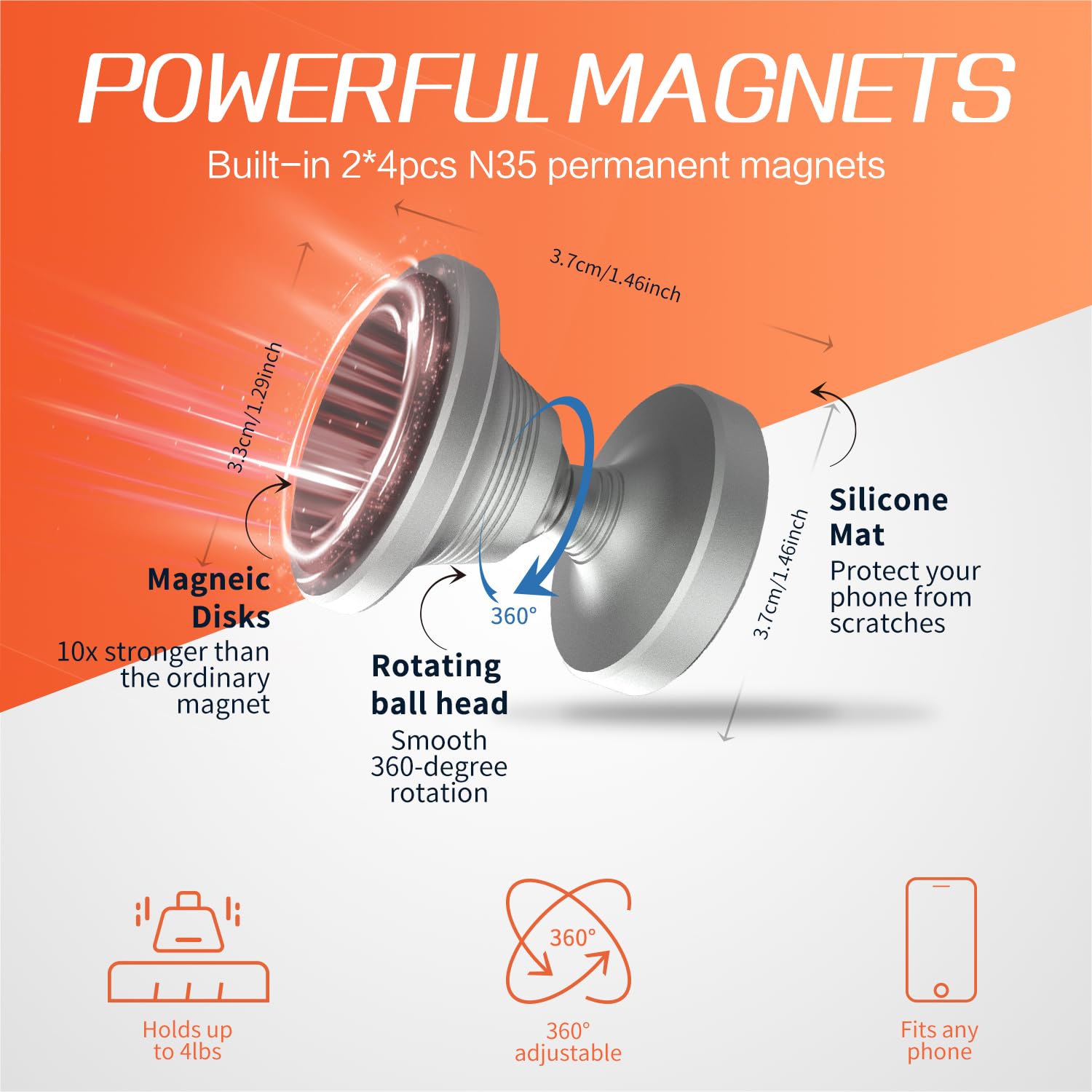 Efocakiox Dual Magnetic Phone Holder For Gym, Gym Magnet Phone Mount&Holder For Videos & Photos, Attaches To Any Metal Surface-