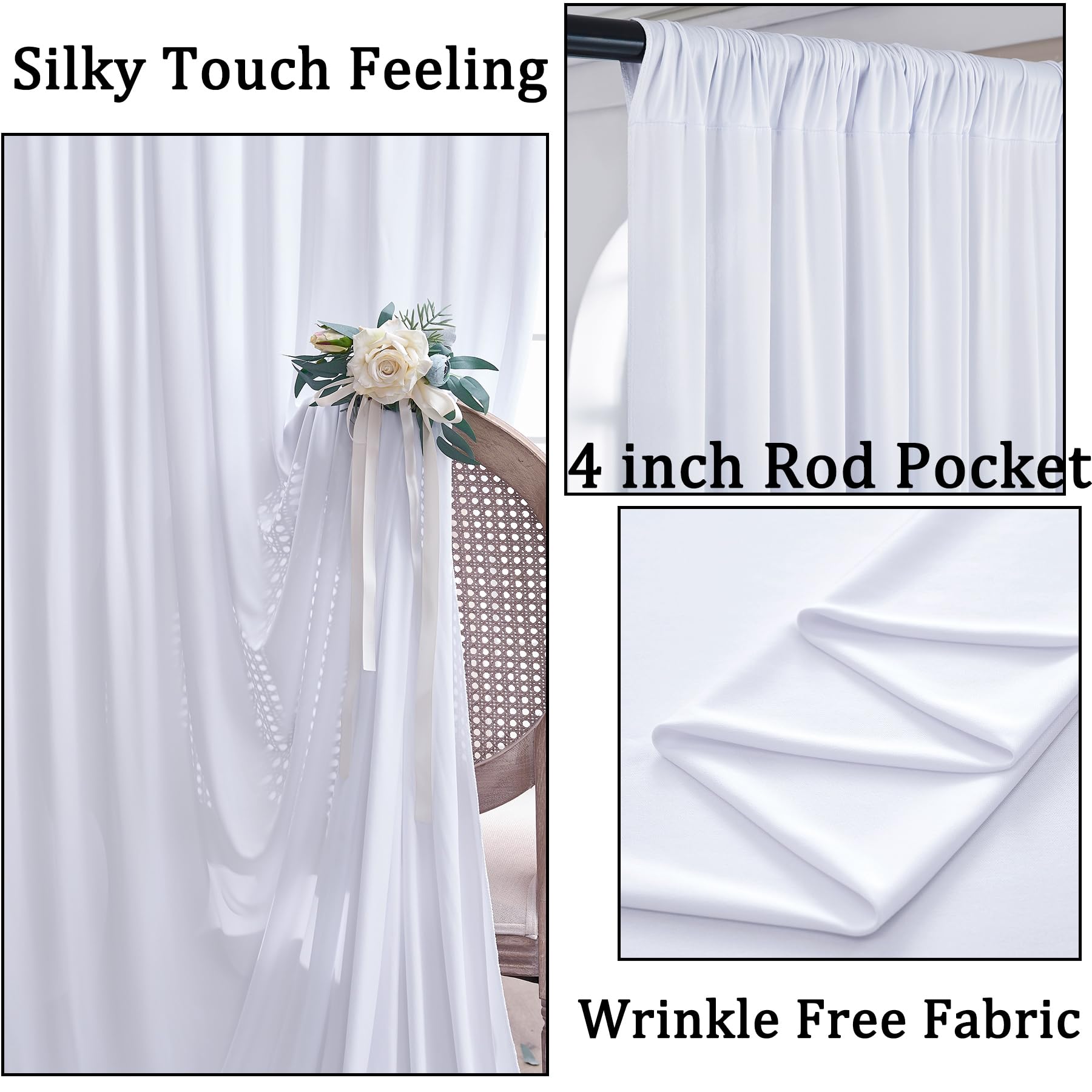 40Ft  10Ft Wrinkle Free White Backdrop Curtain For Parties, 8 Panels 5  10Ft Polyester Photo Backdrop Drapes Cloth For Weddings