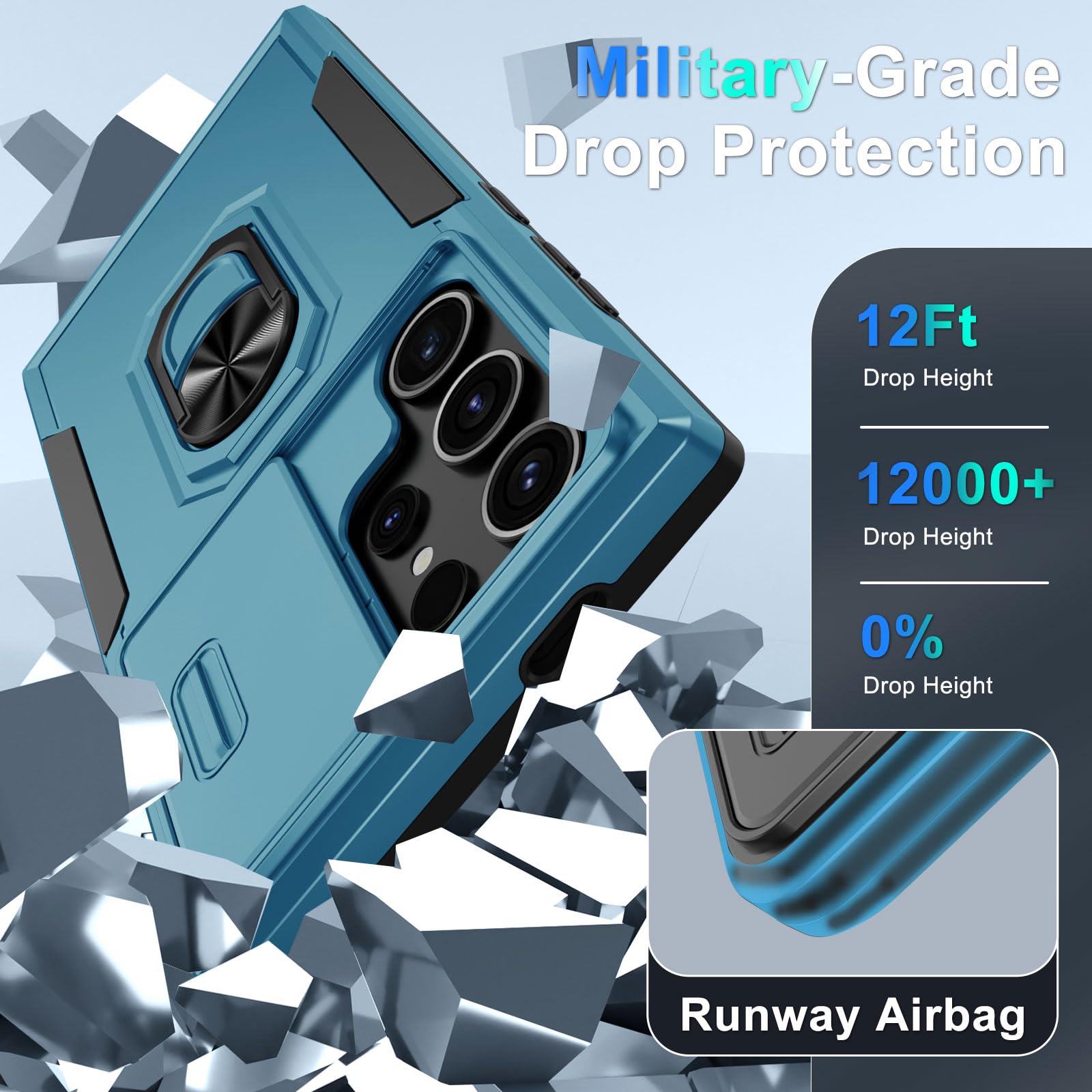 Janmitta Compatible With Samsung Galaxy S24 Ultra Case Built In Slide Camera Lens Cover+Screen Protector+Ring Holder,Heavy Duty