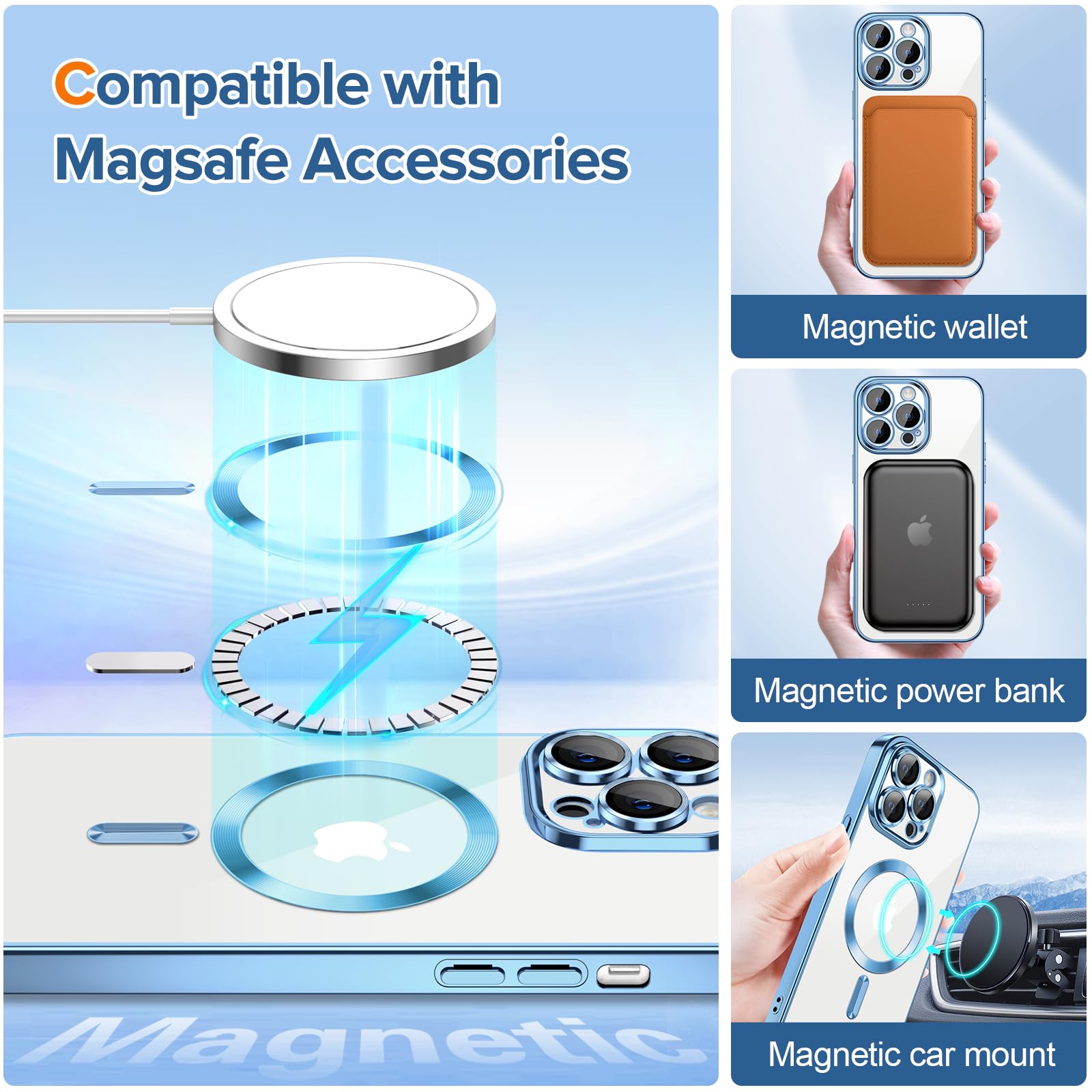 Hython Magnetic Clear Case For Iphone 14 Pro Max Case With Camera Lens Protector [Compatible With Magsafe] Luxury Plating Edge S