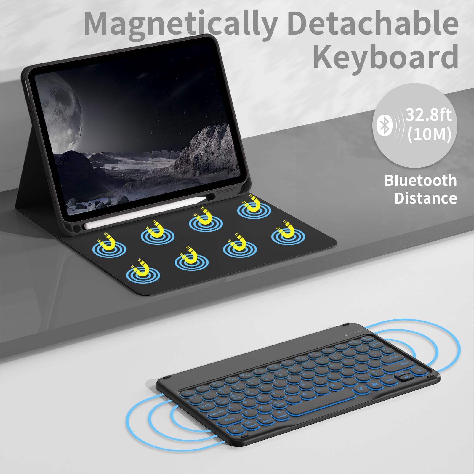 Aoub Keyboard Case For Ipad 10Th Generation 10.9 Inch 2022, 7 Color Backlit Detachable Wireless Bluetooth Keyboard Stand Folio C