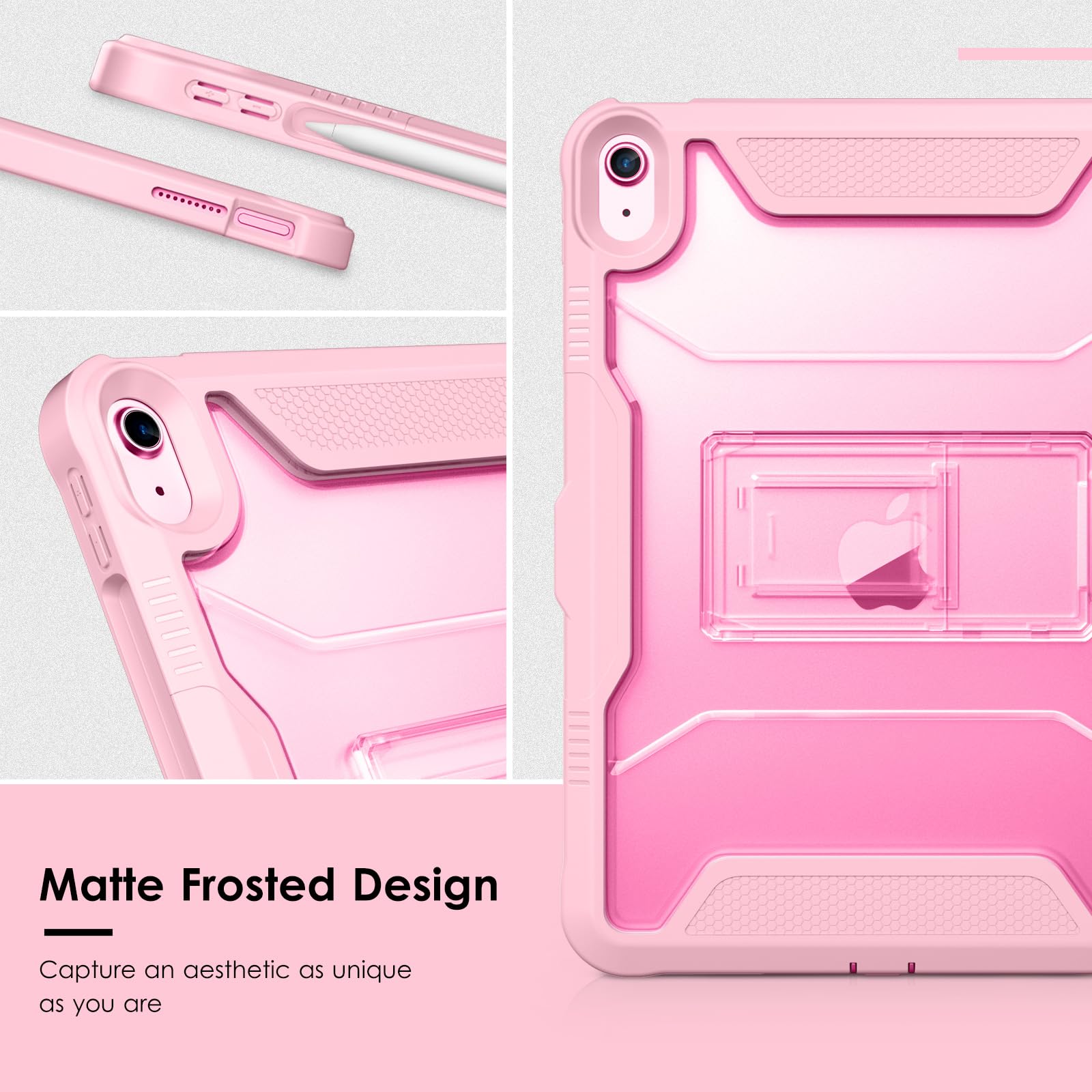 Vikesi For Ipad 10Th Generation Kickstand Protective Case 2022,Ipad 10.9 Inch Shockproof Cover With Matte Frosted Back   Pink