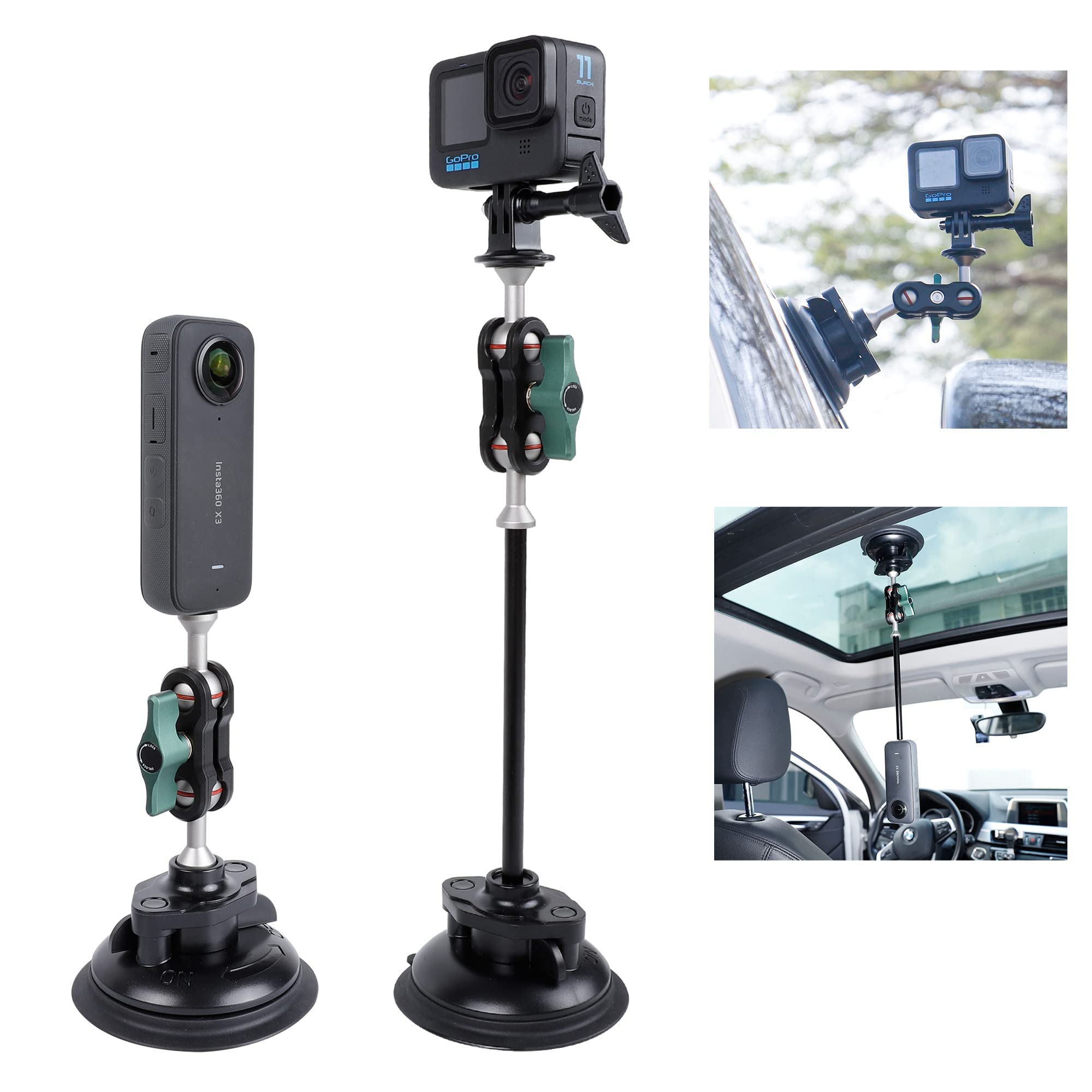 Pellking Camera Suction Cup Mount With Phone Holder And Action Camera Adapter Accessories For Insta360 X4 X3, One X2, One Rs, Gopro Hero 13 12 11 10 9 8 7 6 5 Max, Dji Action 5 4 3 2 Etc