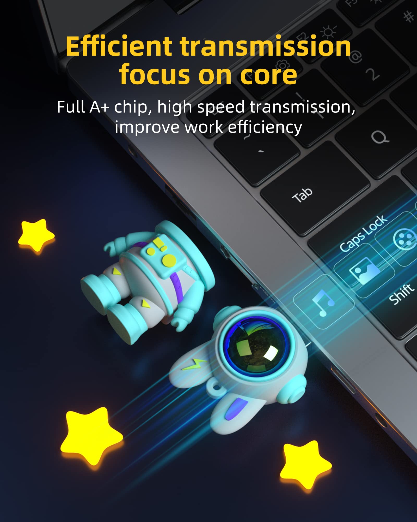 Cute Space Rabbit Usb Flash Drive, Thumb Drive Waterproof Usb 2.0 Memory Stick Small Size Usb Drive Gift (128G, Red)