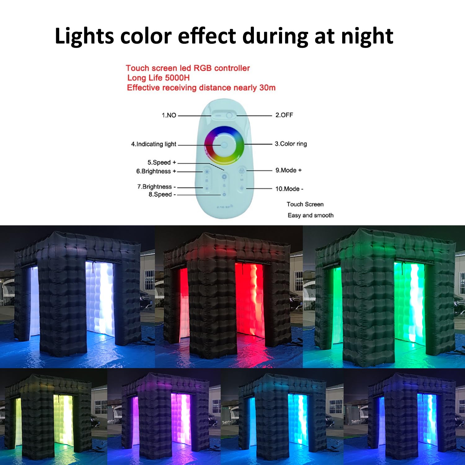 Sayok Portable Inflatable Photo Booth Enclosure Photobooth Tent Photo Booth Backdrop Inflatable Black Cube Tent With Led Light F