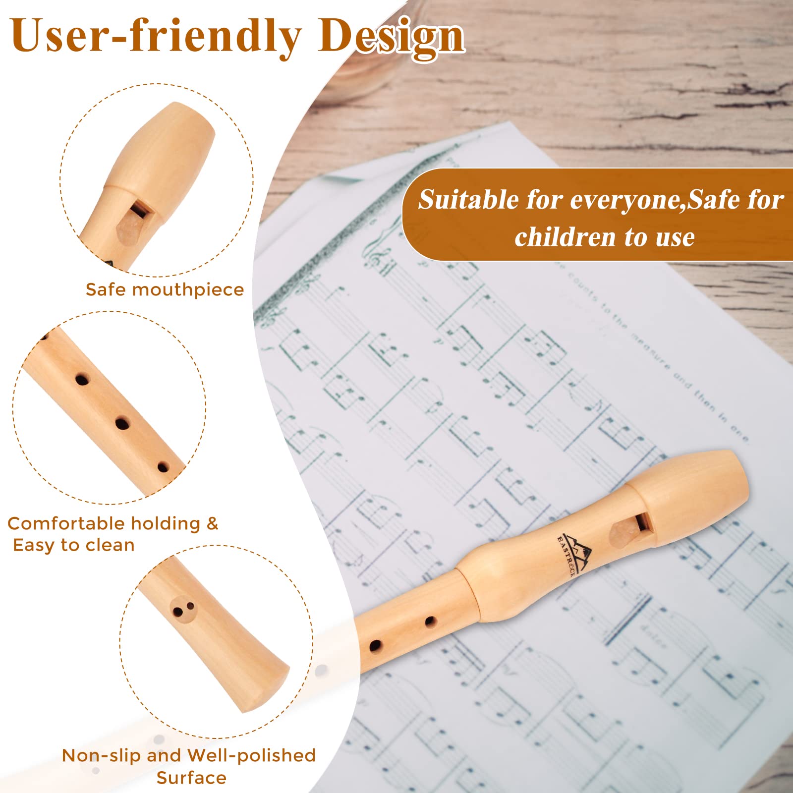 Eastrock Recorder Instrument For Kids Adults Beginners Soprano Recorder Baroque Maple Wood C Key 2 Piece Recorder With Hard Case