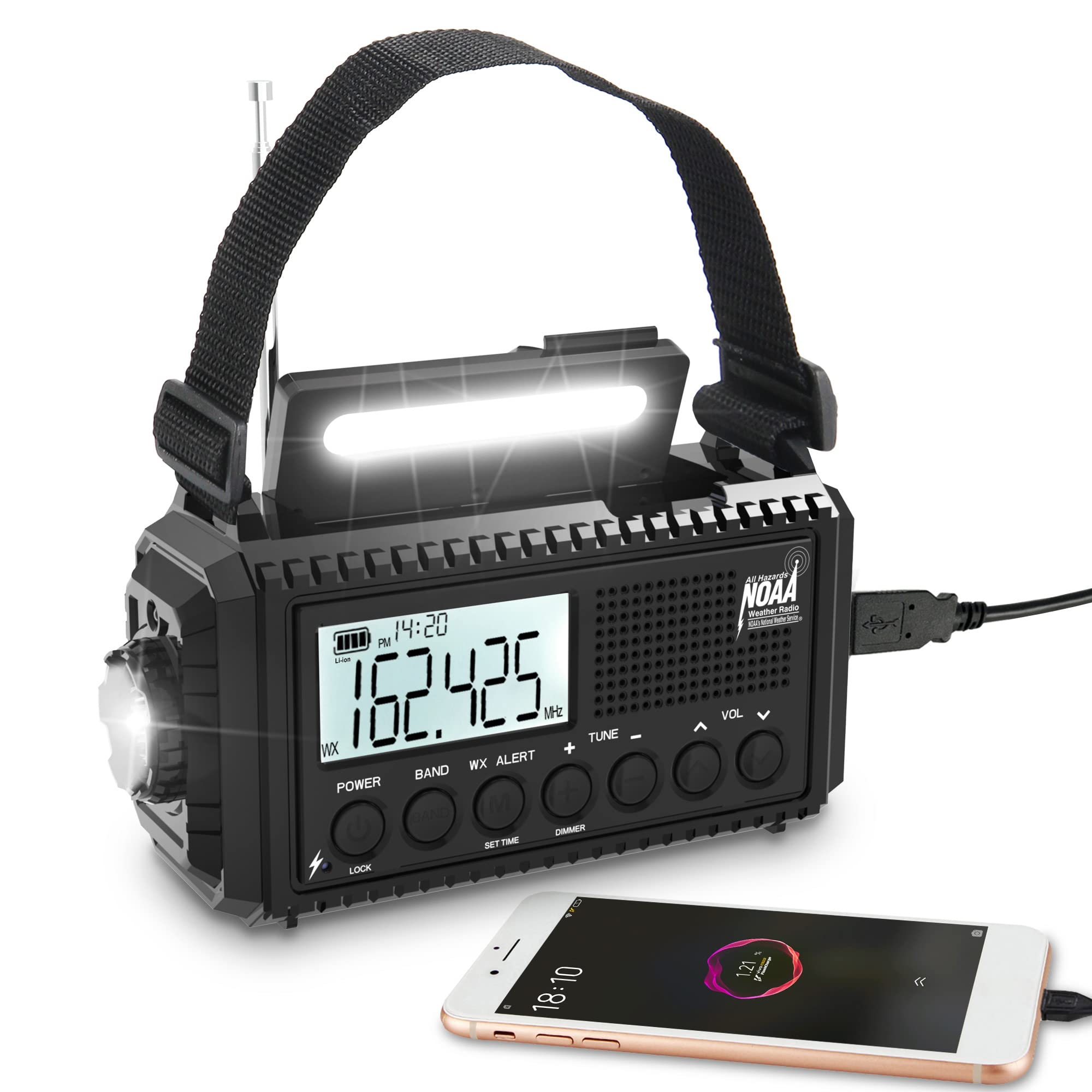 Auto Noaa Digital 5000 Weather Radio With Backlit Lcd Screen, 5 Way Powered Solar Hand Crank Portable Am/Fm/Shortwave Emergency