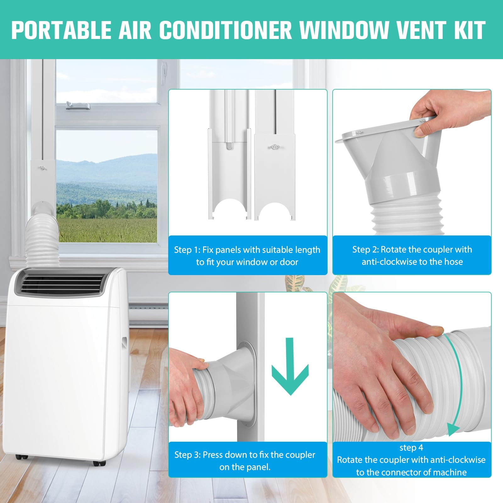 Nihoney Portable Ac Window Vent Kit With 5.9'' Exhaust Hose Universal Portable Air Conditioner Window Seal Kit Adjustable 59 Inc