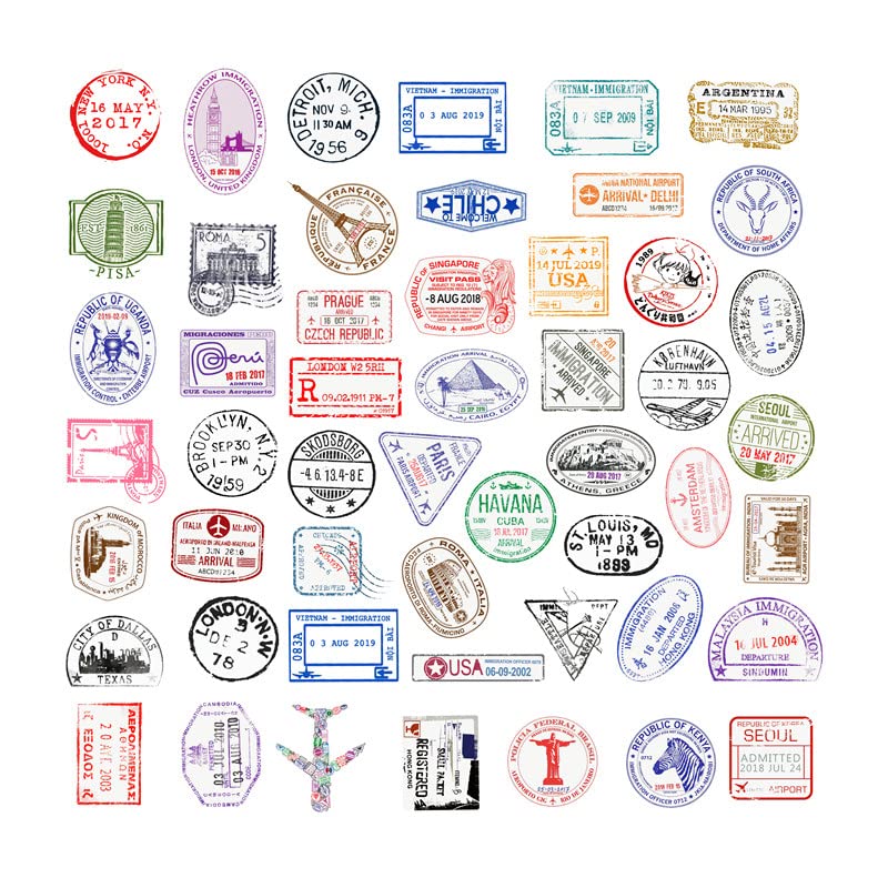50 Pcs Immigration Stickers Postmark Decals For Water Bottle Laptop Luggage Car Bike Bicycle Helmet Vinyl Waterproof Stamp Stick