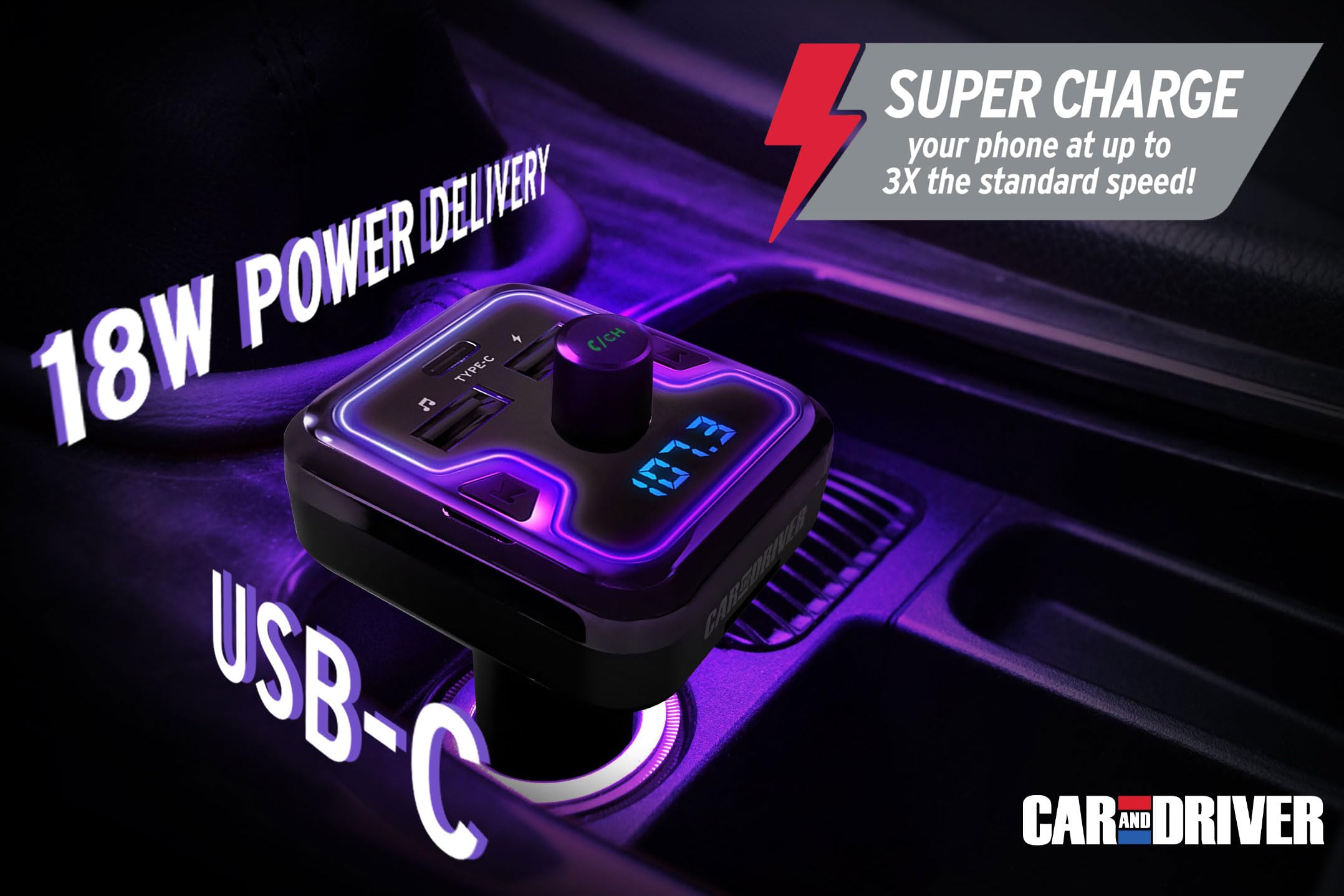 Car And Driver Bluetooth 5.0 Fm Transmitter For Car, Dual Usb And Type C Pd 18W Car Charger Wireless Car Adapter Receiver Siri Google Alexa Assistant