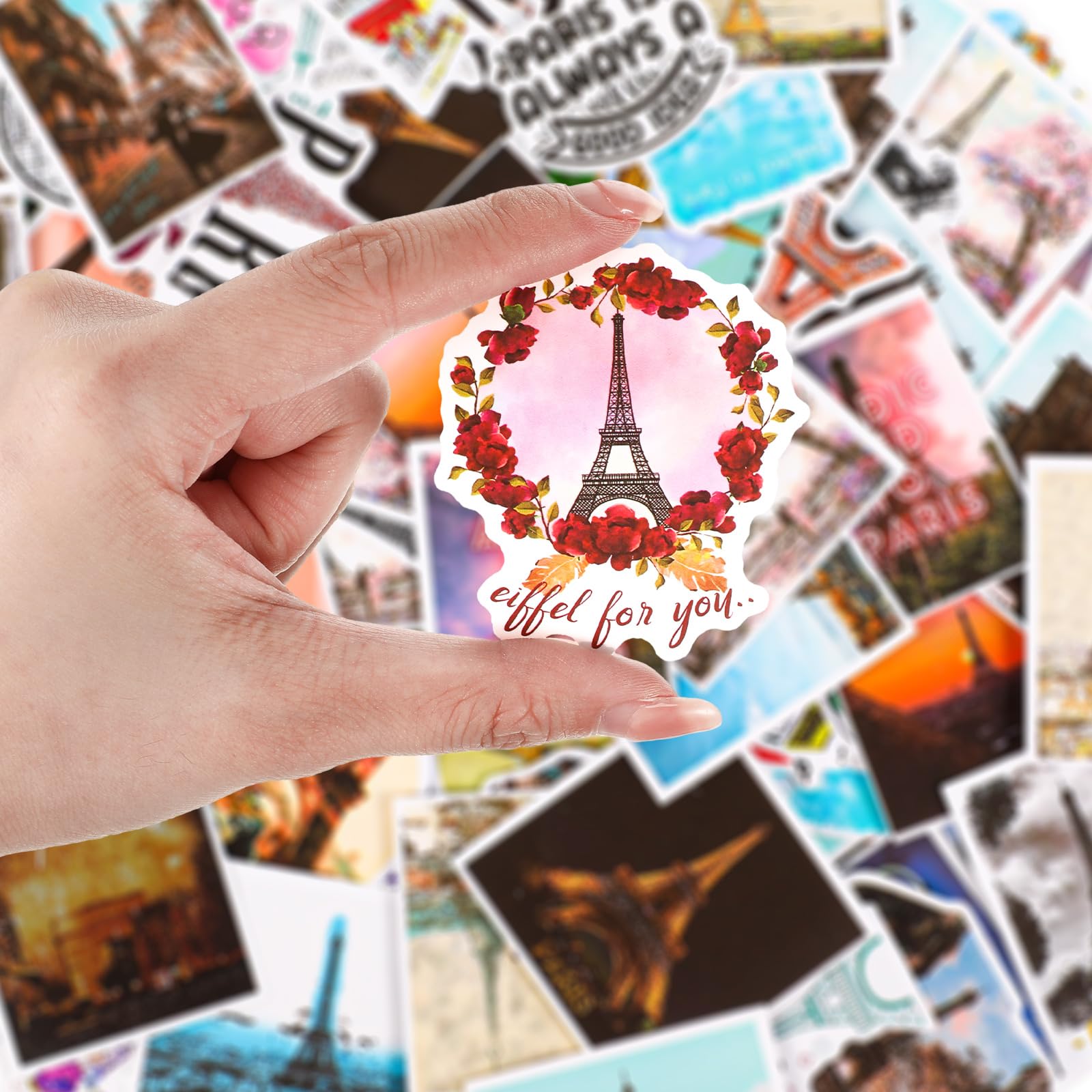 Yeaqee 200 Pcs Paris Stickers Vintage Eiffel Tower Stickers Vinyl Waterproof Paris Party Favors French Map Decals Travel Scrapbo