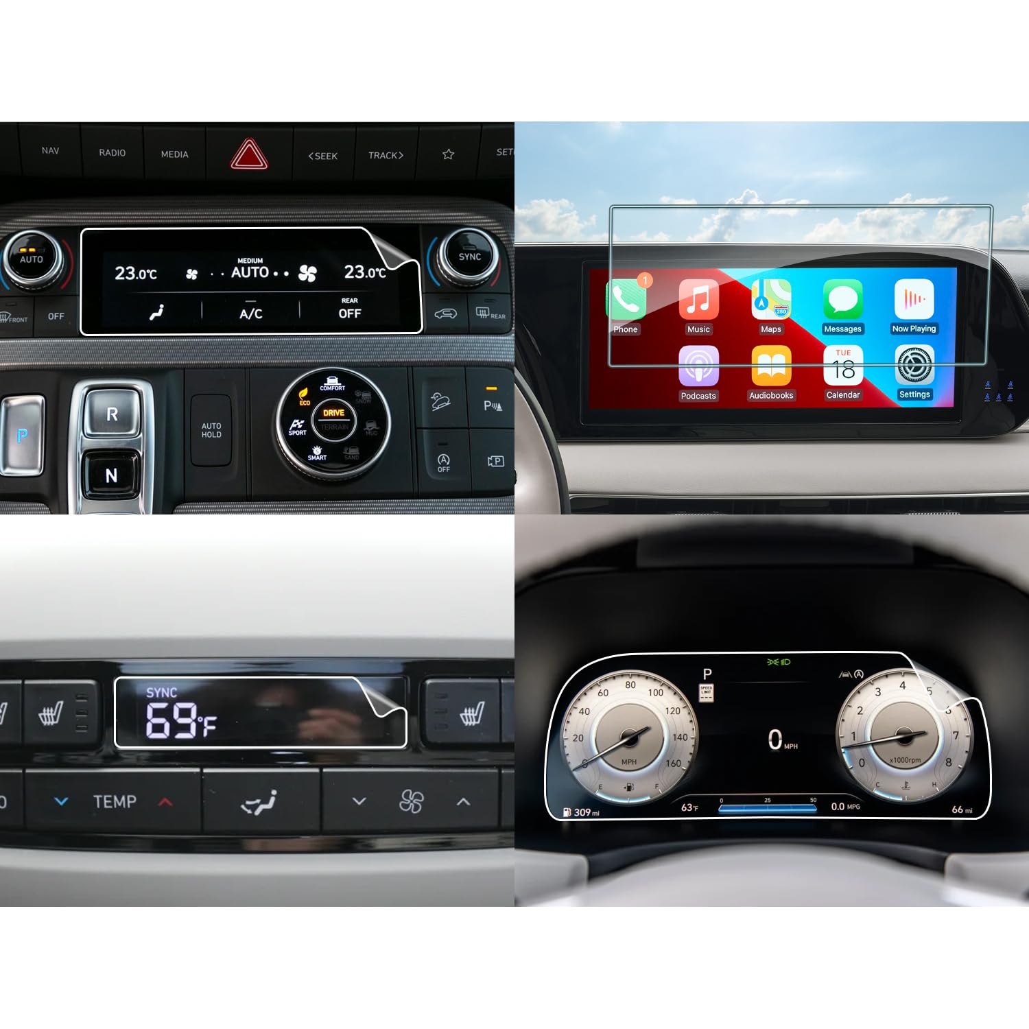 Shaohao For 2024 2025 Hyundai Palisade Screen Protector 2023 2024 2025 Palisade Calligraphy Touch Screen&Dashboard Screen&Center Ac Screen &Rear Ac Screen Protector Palisade 2024 2025 Accessories 7Pcs