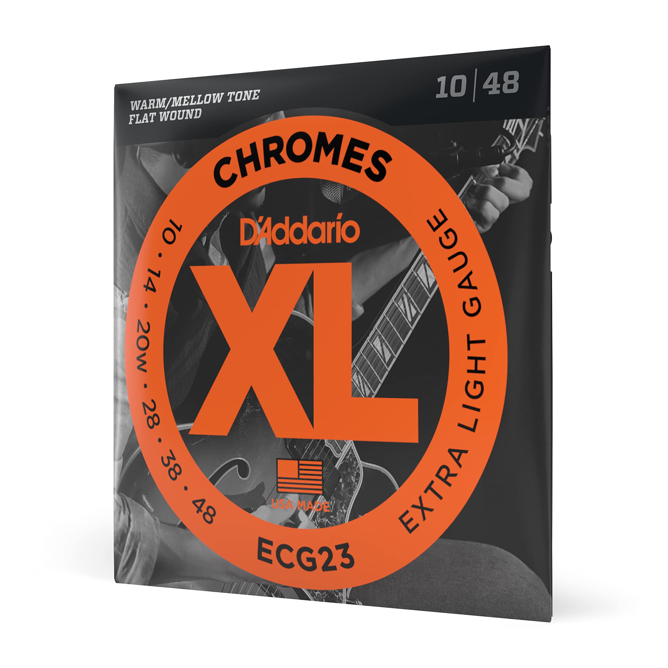 D'Addario Guitar Strings   Xl Chromes Electric Guitar Strings   Flat Wound   Polished For Ultra Smooth Feel And Warm, Mellow Tone   Ecg23   Extra Light, 10 48, 1 Pack
