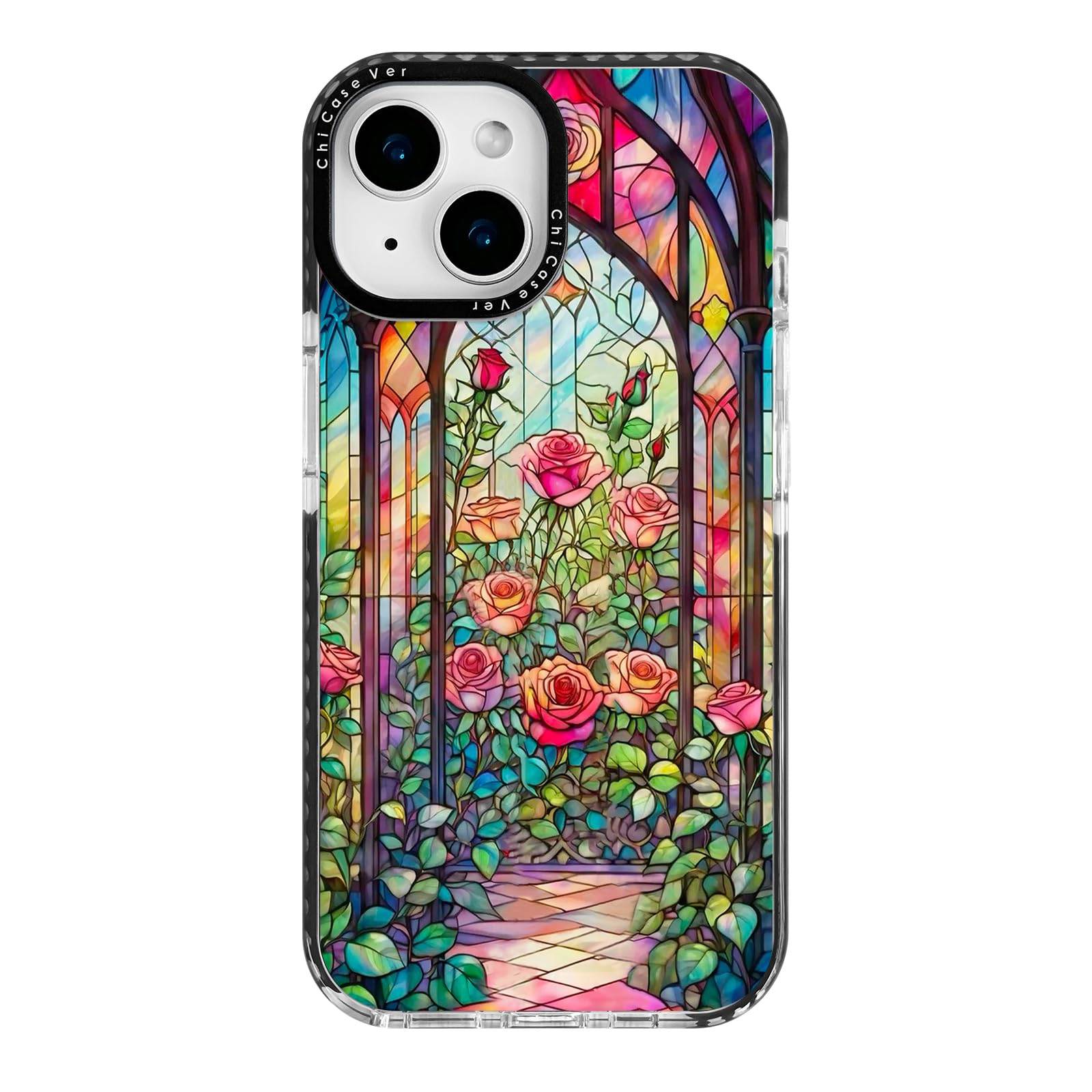 ChiCaseVer for iPhone 14 Plus Case,Stained Glass Rose Garden Pattern,Military-Grade Drop Protection,Elegant Floral Soft Slim TPU