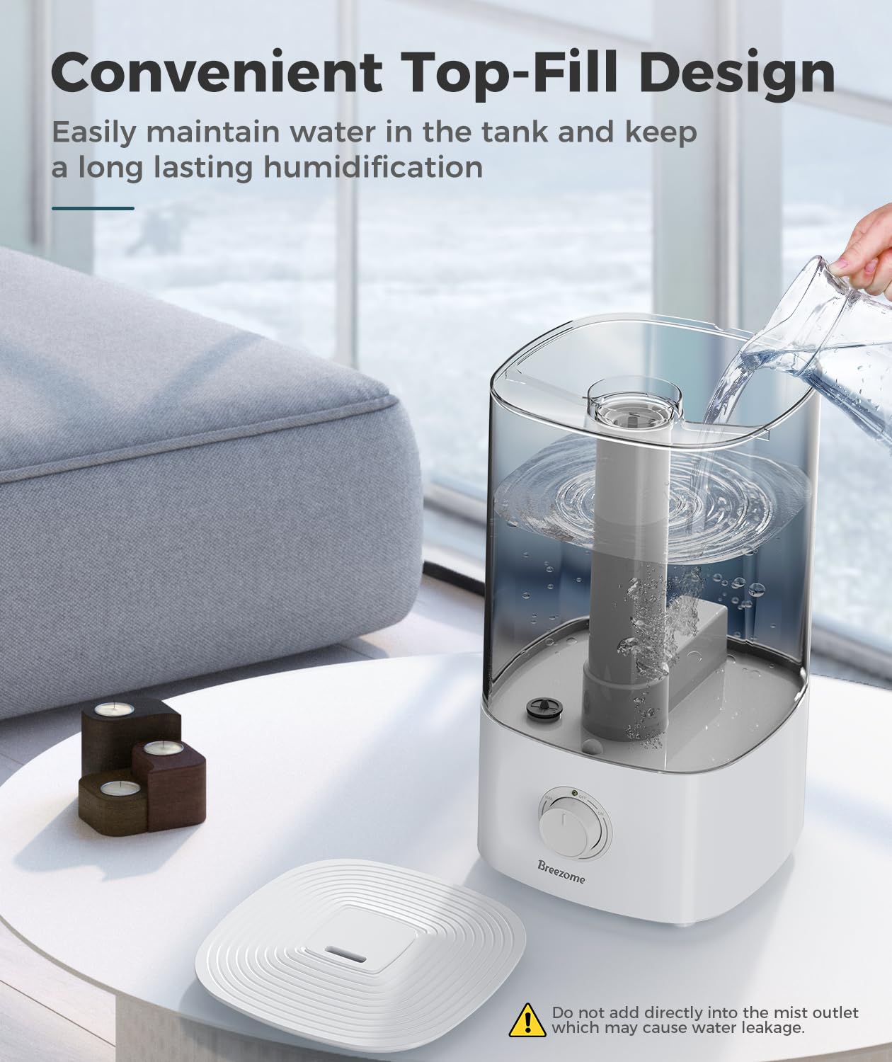 Breezome 4L Humidifiers For Bedroom, Essential Oil Diffuser, Top Fill Cool Mist Ultrasonic Humidifiers For Baby, Plants, Nursery