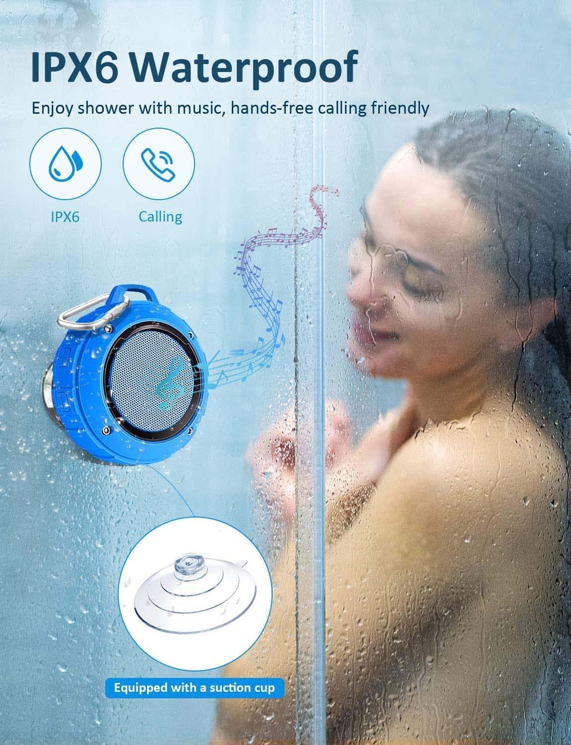 Kunodi Bluetooth Shower Speaker With Ipx7 Waterproof, Dynamic Lights, Crisp Clear Sound, True Wireless Stereo, Clip Portable For Pool Beach Boat Kayak Float Golf