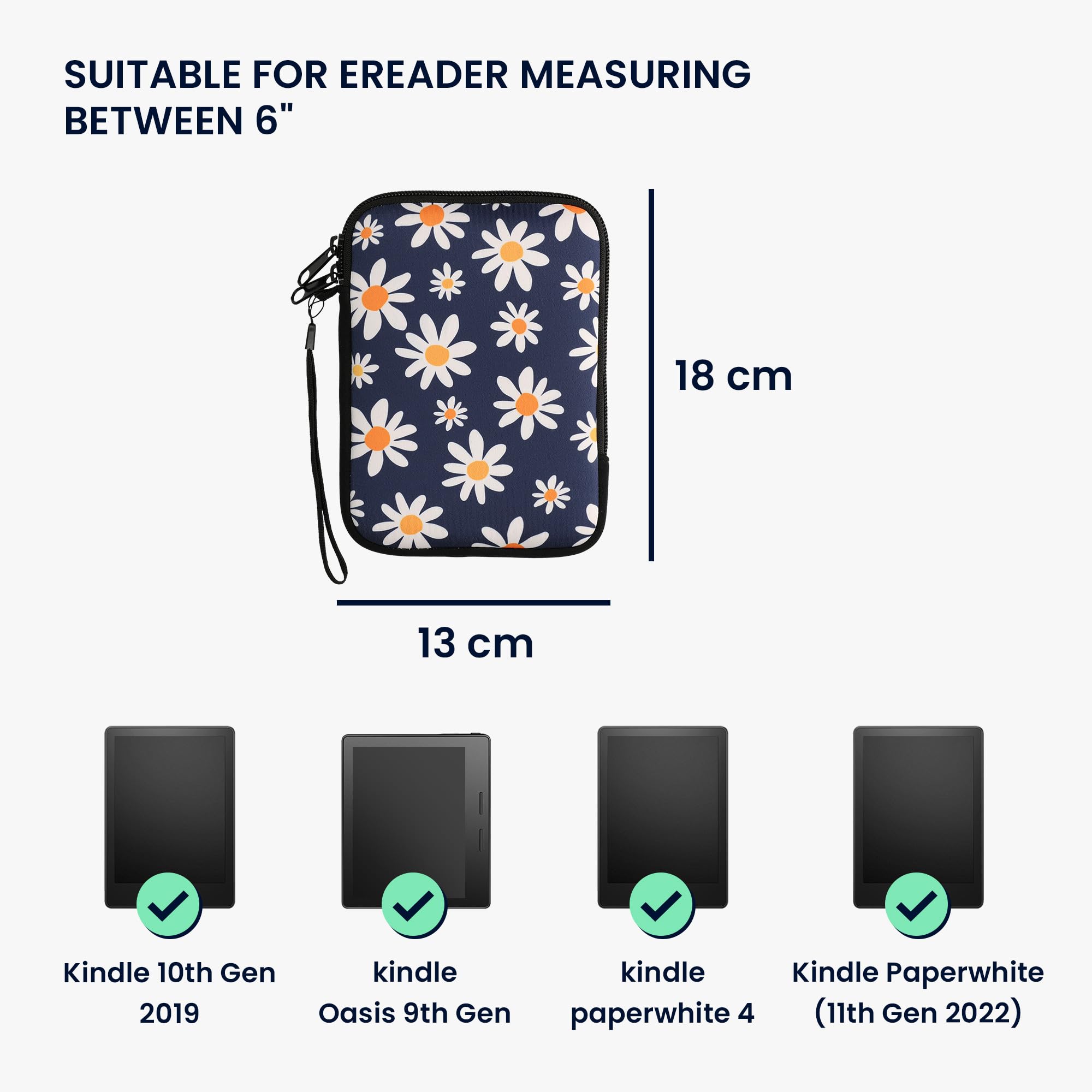 Kwmobile Neoprene E Reader Pouch Size 6'' Ereader   Universal Ebook Sleeve Case With Zipper, Wrist Strap   Blue/White/Yellow