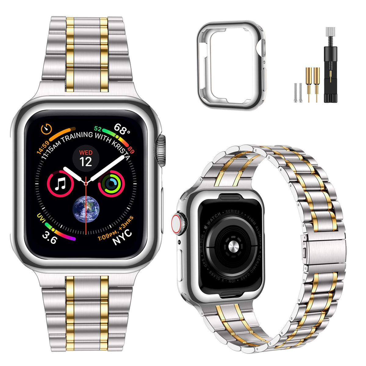 Miohhr Solid Stainless Steel Band Compatible With Apple Watch 44Mm 42Mm, Metal Strap For Iwatch Series 6 5 4 3 2 1 Se Women And