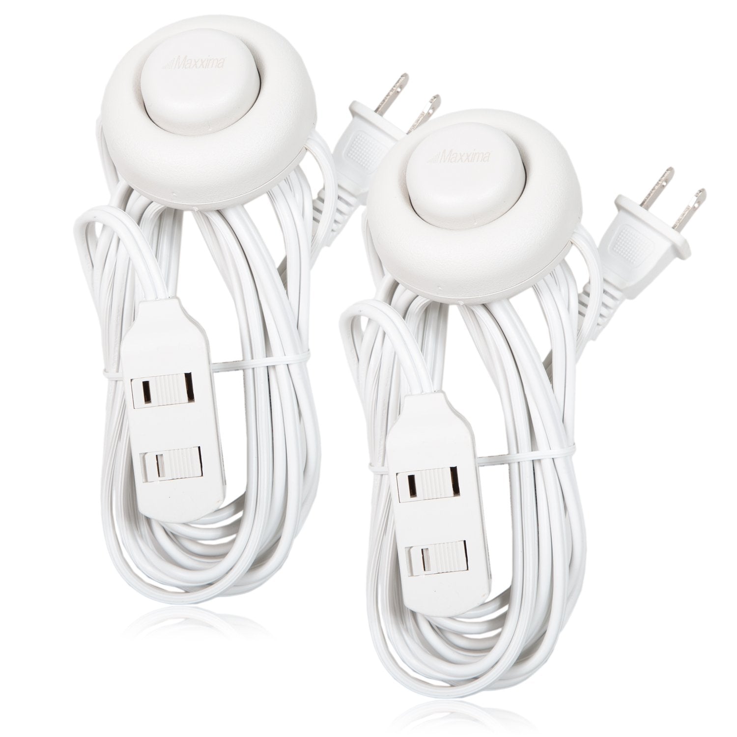 Maxxima 9 Ft 3 Outlet Extension Cord   Featuring An Easy To Use On/Off Foot Switch, Ideal To Plug In Lamps, Appliances, Lighting Accessories, Or For Senior Living Use, 125Vac   White   Pack Of 2