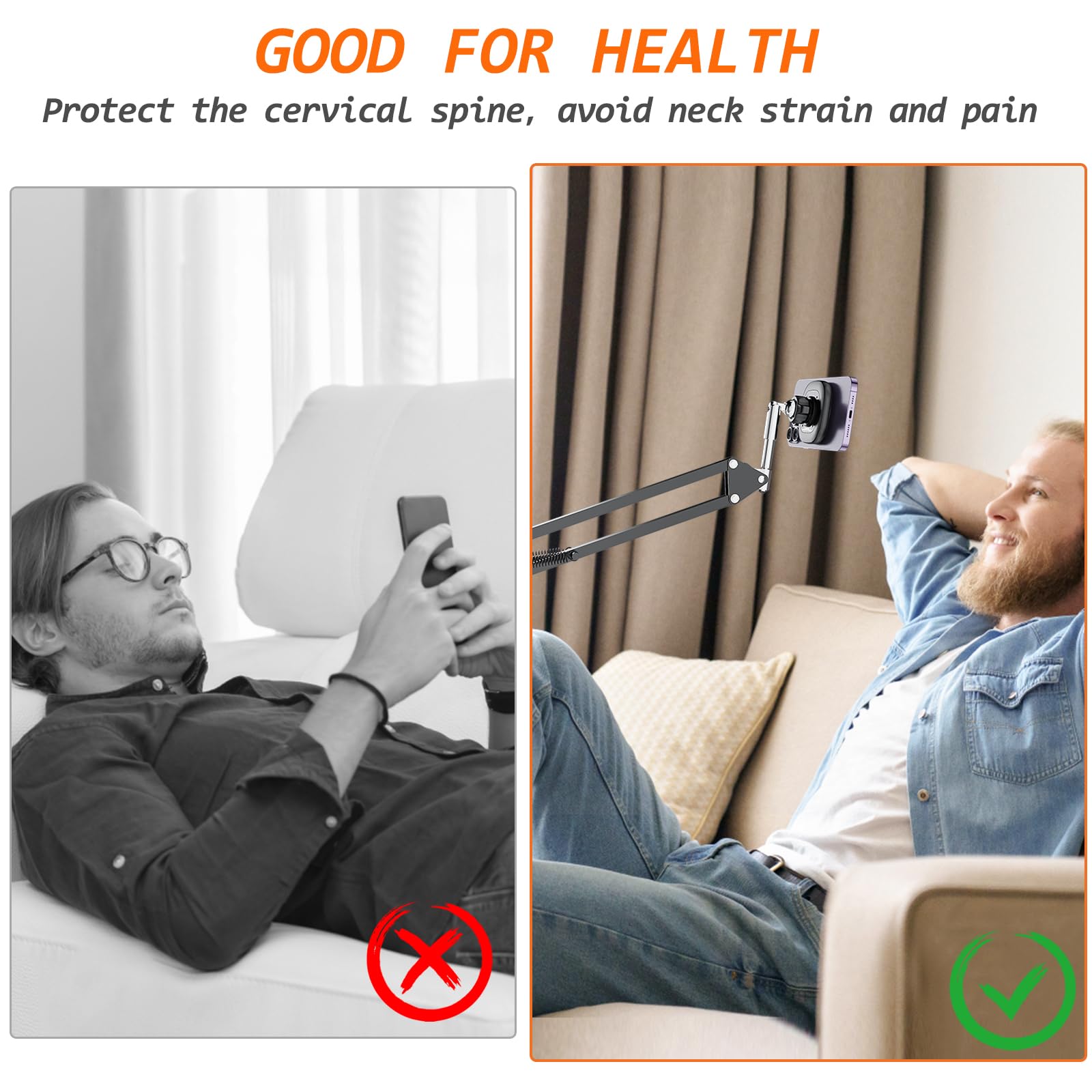 Vrig Magnetic Phone Holder Mount For Desk,Magsafe Flexible Overhead Phone Mount Stand,360 Free Adjustable Long Arm Cell Phone St