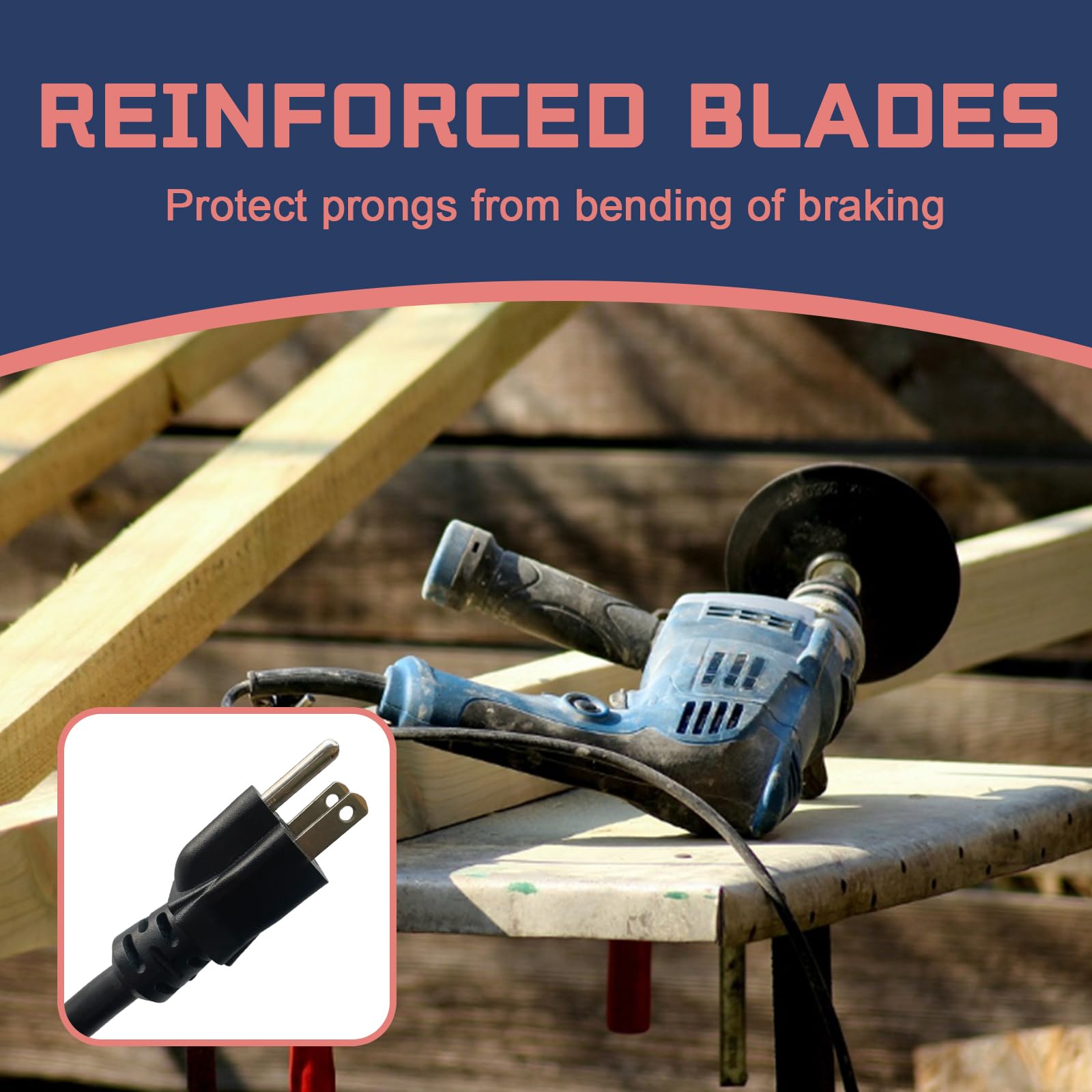 Greatide 10 Ft Outdoor Extension Cord   12/3 Sjtw Heavy Duty Black Extension Cable With 3 Prong Grounded Plug   Power Cord For L