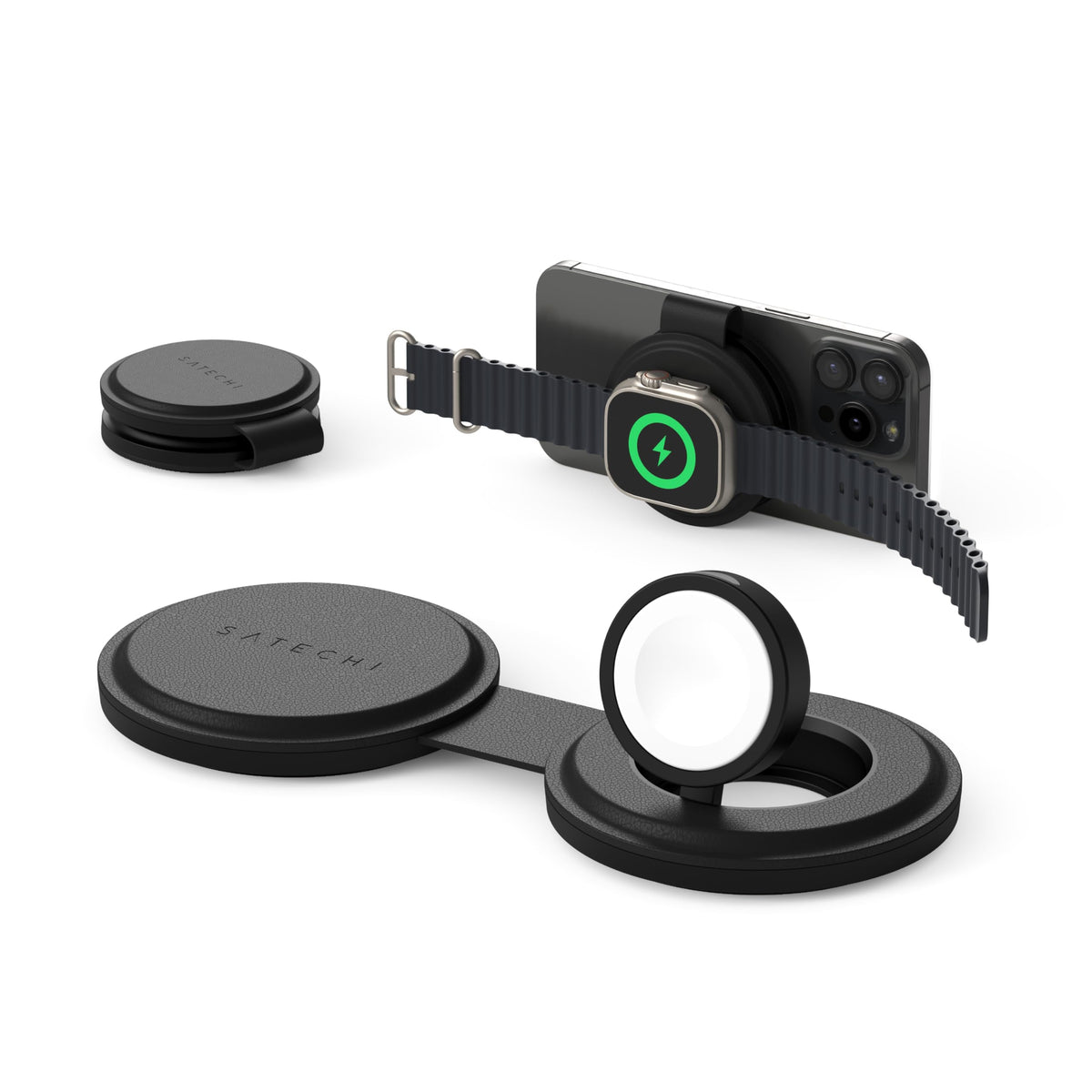 Satechi Onthego 2 In 1 Wireless Charger, Qi2 Portable Charger With 15W Fast Charging For Iphone And 5W For Apple Watch, Magnetic