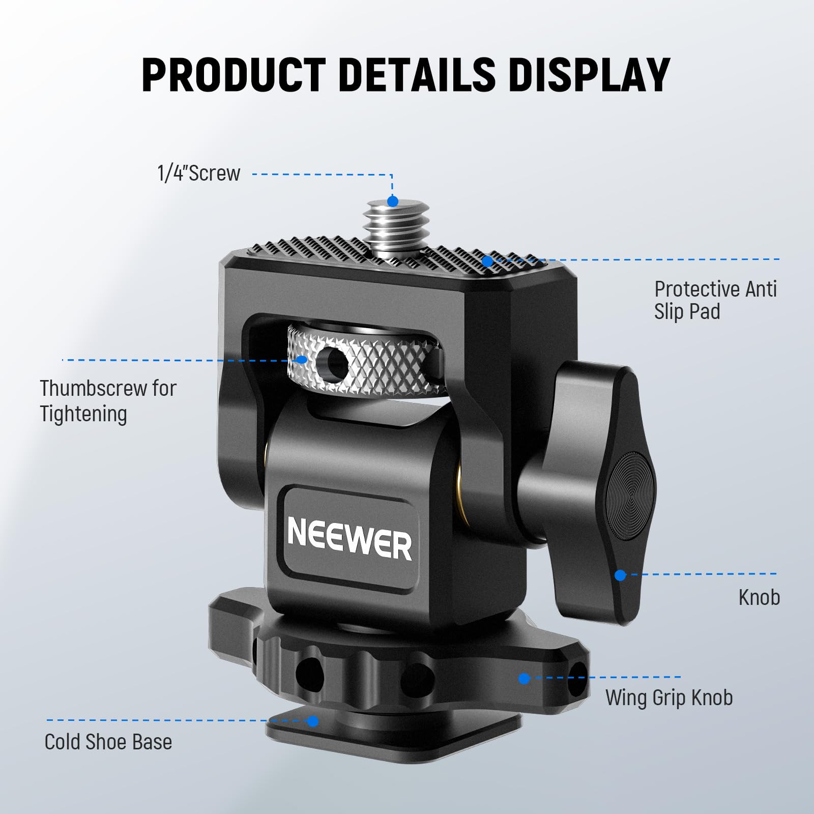 Neewer Camera Monitor Mount With Cold Shoe, 1/4'' Screw For 5'' & 7'' Field Monitor Compatible With Atomos Ninja V, 360 Swivel 1
