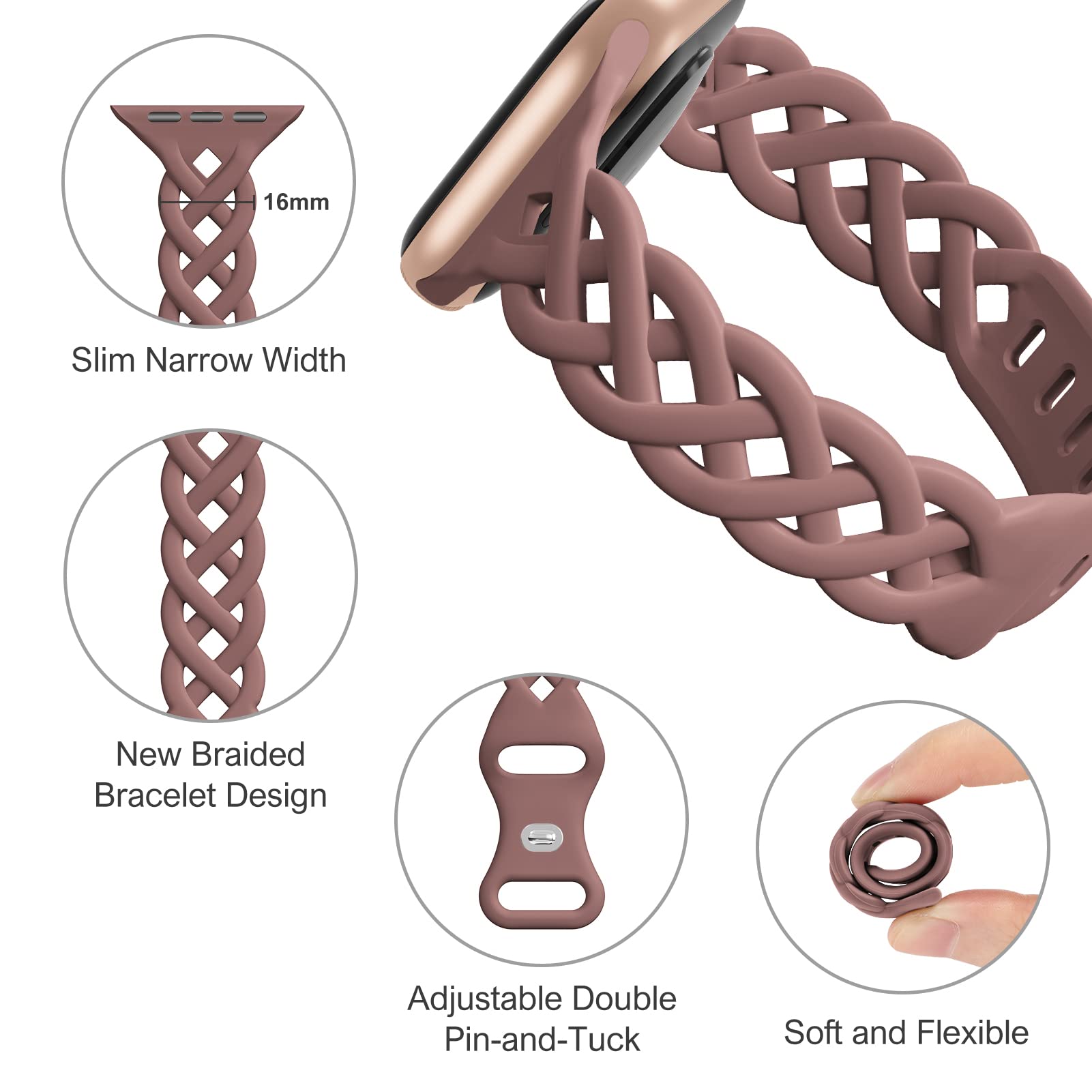 Slim Silicone Bands Compatible With Apple Watch Band 40Mm 38Mm 41Mm 44Mm 45Mm 42Mm Women Floral Breathable Braided Lace Thin Spo