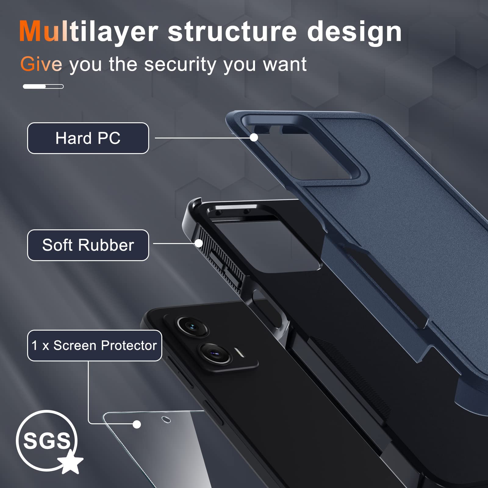 Rmocr Case Compatible With Moto G Power 5G 2024, Full Body Heavy Duty Rugged Shockproof Protective Phone Cover With Lanyard Stra