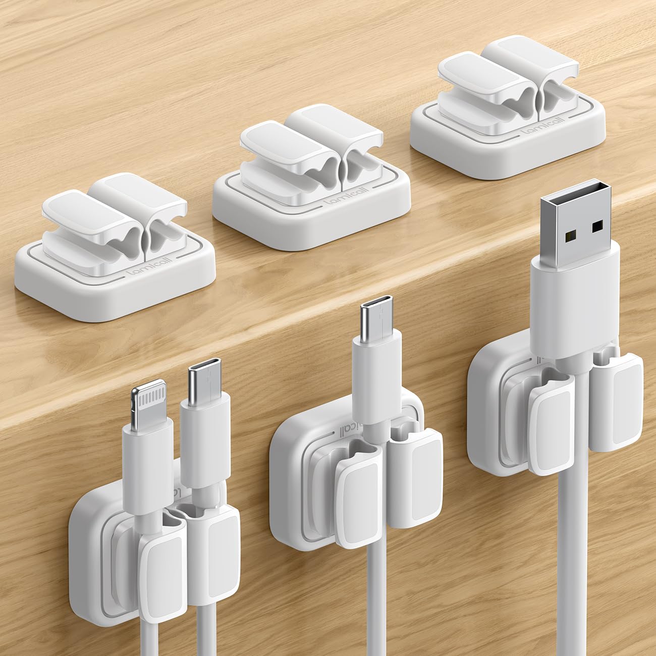 6Pack Cord Organzier Spring Clip Holder   Lamicall 3 In 1 Small Clips For Desk Cable Management, Adhesive Adjustable Cable Clips