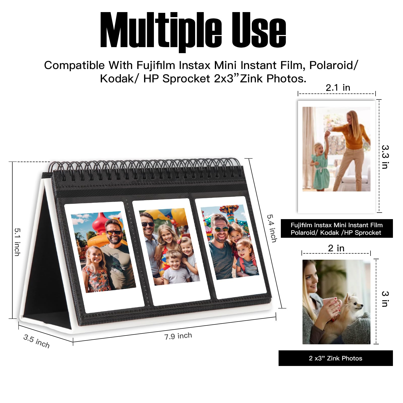 Instax Mini Photo Album For Fujifilm Instax Mini 11 12 9 40 Evo Liplay 8 7+ Instant Camera, 96 Pockets Desk Calendar Polaroid Photo Albums For Polaroid Kodak Zink 2X3' Film & Kpop Photo Card (White)