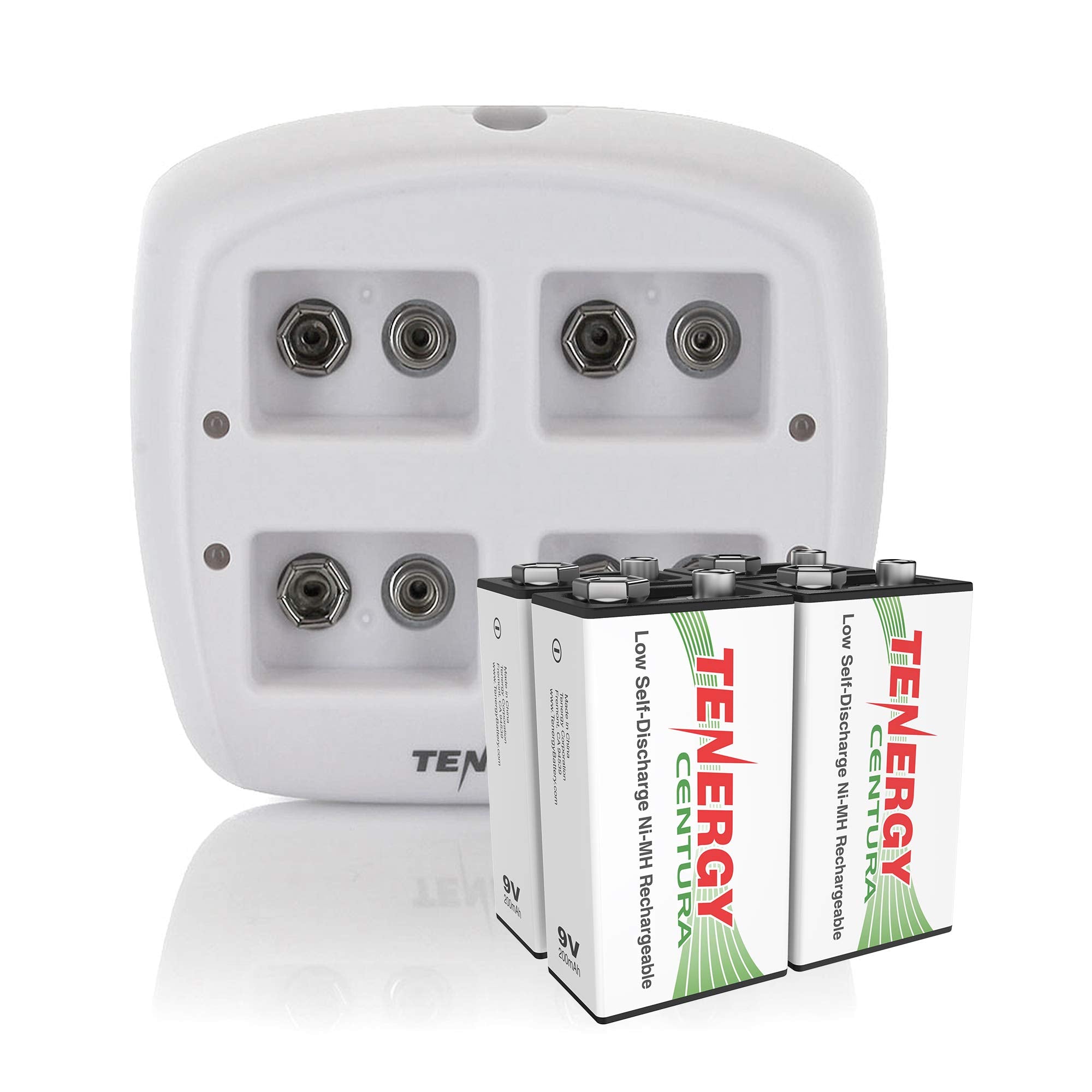 Tenergy TN136 4 Bay 9V Smart Charger with 4 Pieces 9V Tenergy Centura (Low Self Discharge) NiMH 200mah Rechargeable Batteries
