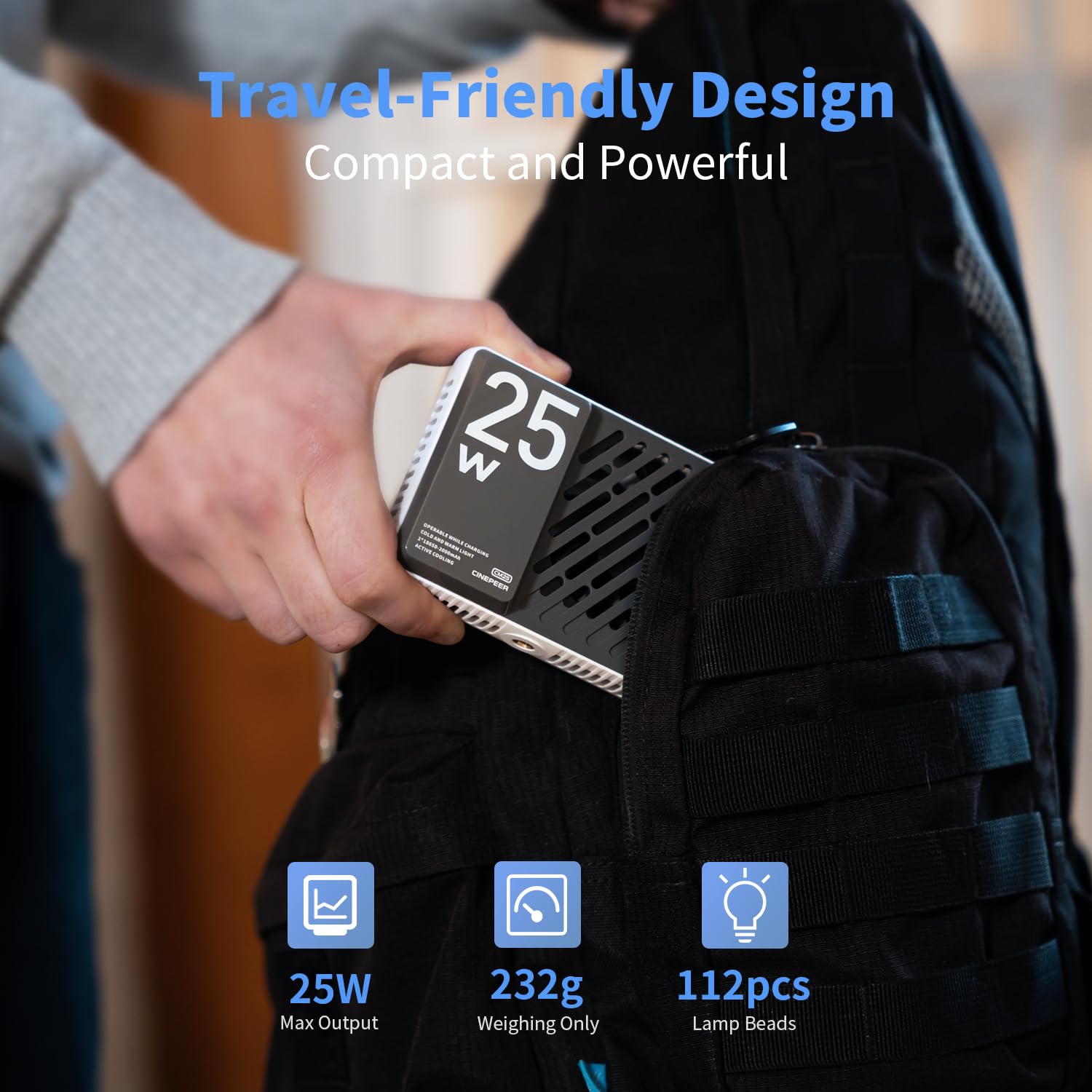 Zhiyun Cinepeer Cm25 25W Led Video Light, Pocket Sized Mini Portable Photography Light On Camera, Dimmable 2700K 6200Kcri=96Tlci