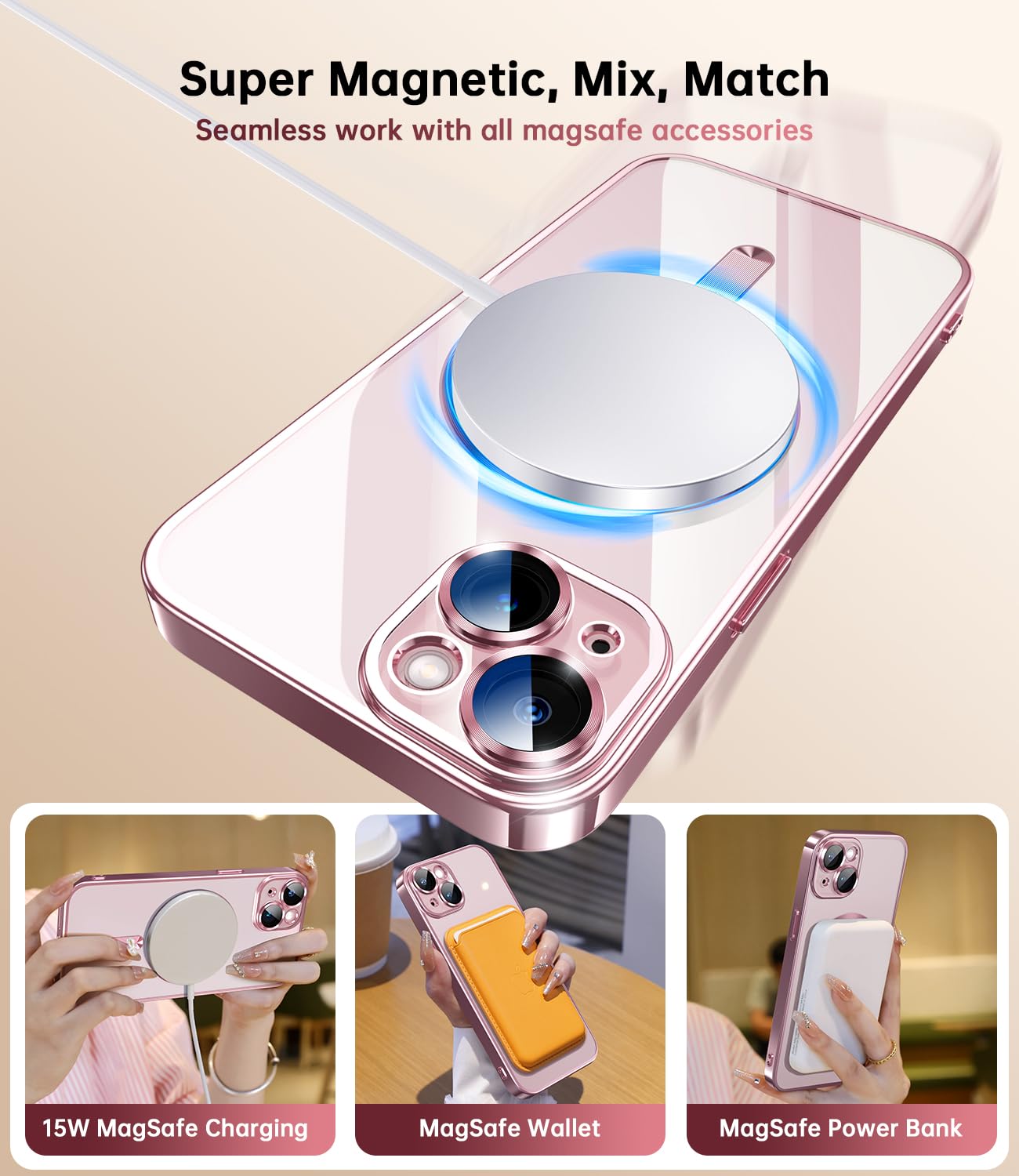 Waldeng For Iphone 15 Plus Case With Integrated Camera Lens Protector, [Compatible With Magsafe] [Original Iphone Exterior], Cry