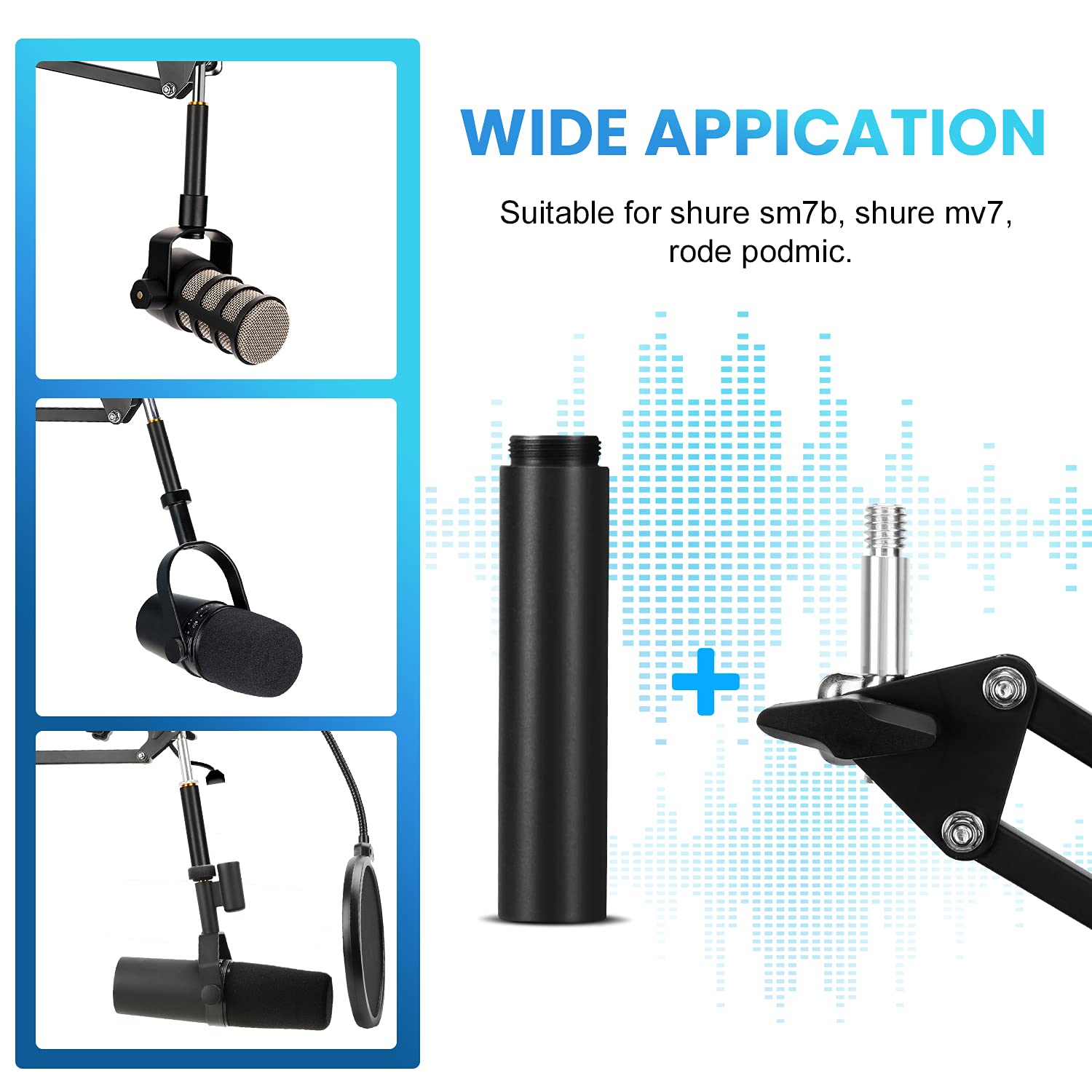 YOUSHARES Mic Stand Extension, 5/8' Female to 5/8' Male Microphone Extension Tube for Desk Stands(3.15 in) 2Pcs
