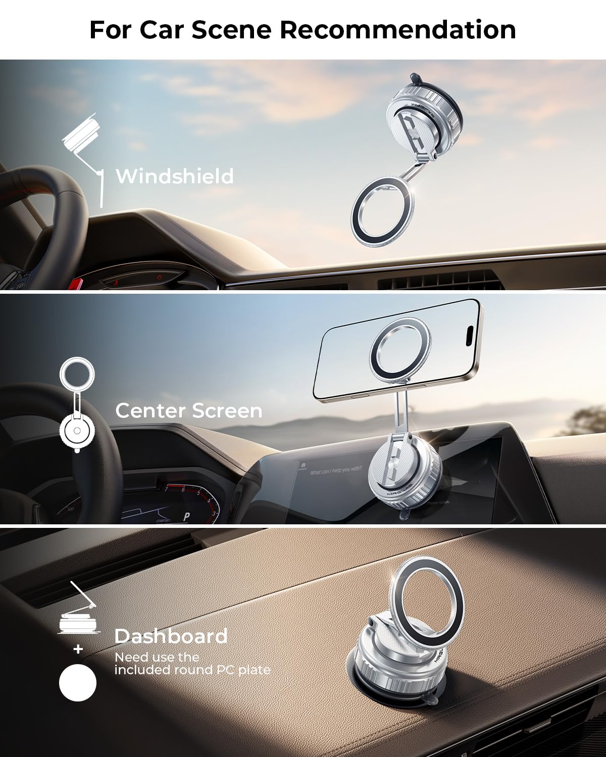 2025 Upgraded 360 Rotation Vacuum Magnetic Phone Holder Stand,For Magsafe Suction Cup Phone Mount [89+Lbs Strongest Suction & Ma