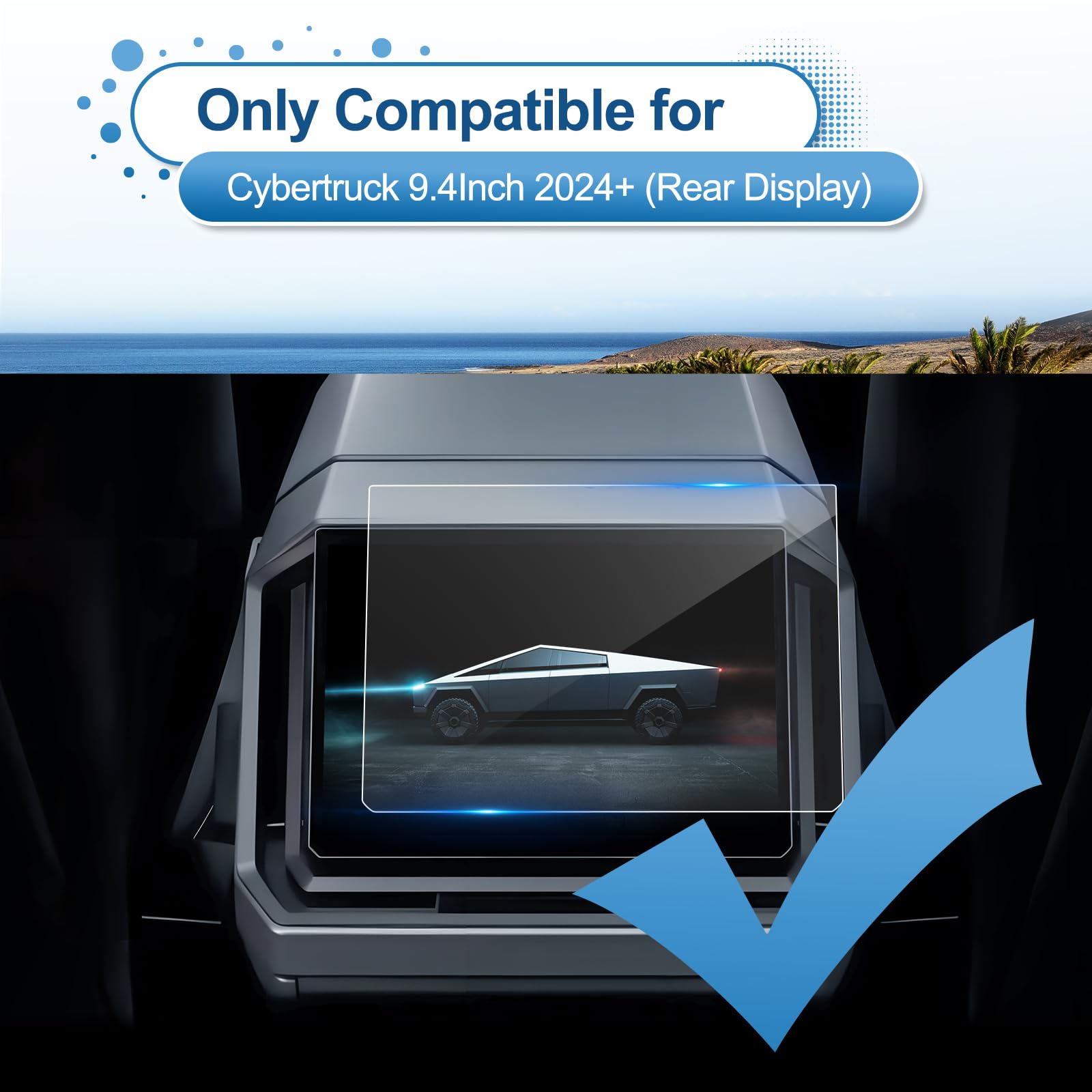 Coleya For Tesla Cybertruck Screen Protector, 9.4 Inch Rear Seat Touchscreen, 9H Tempered Glass 2024 Cybertruck Accessories Hd T