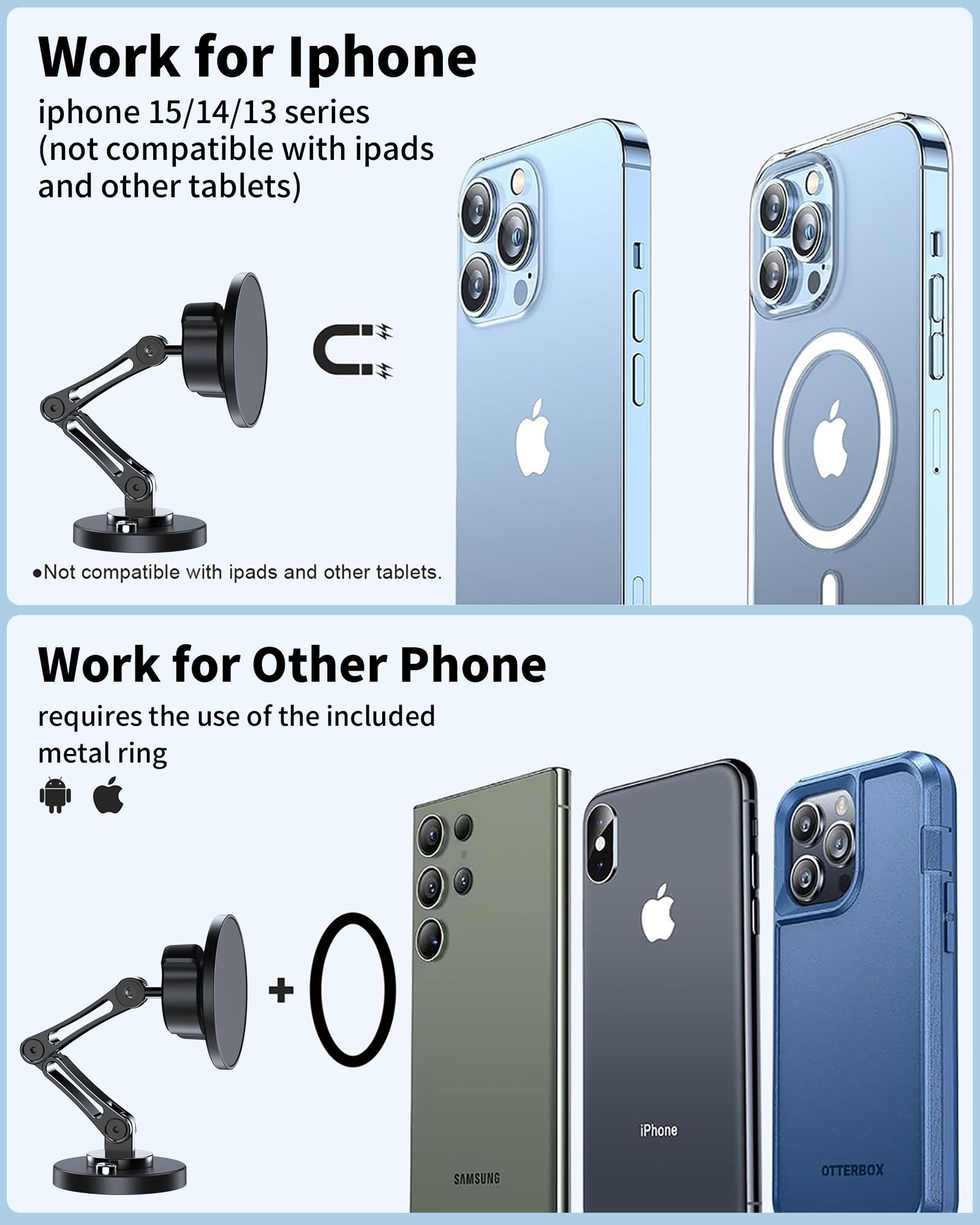 Zbf Magnetic Car Phone Holder Mount (360 Rotation) Cell Phone Car Holder, Phone Mount For Car Windshield Dashboard Hand Free Mou