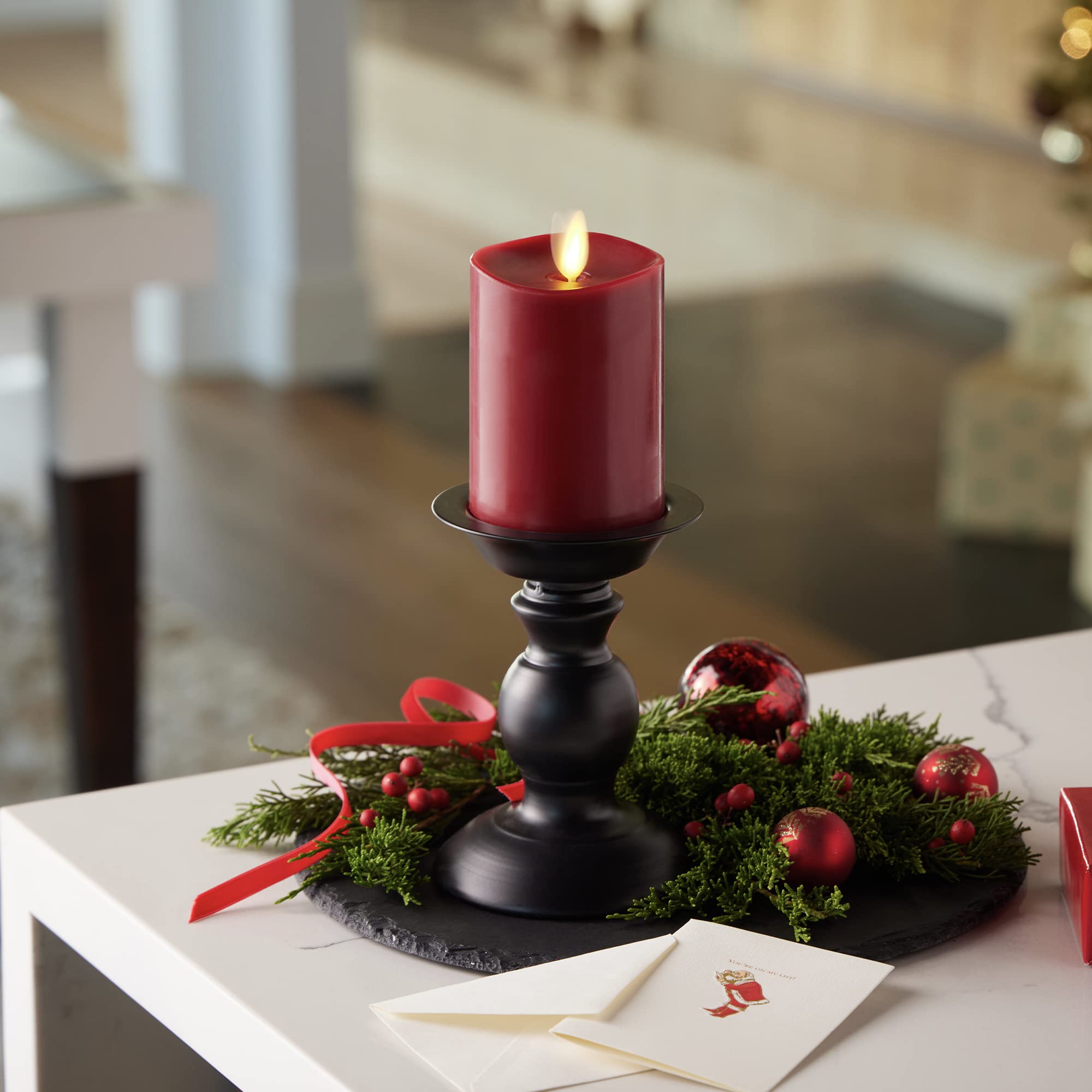 Luminara Flameless Led Candle, Moving Flame Pillar, Melted Edge, Real Wax, Remote Ready, Battery Operated, Unscented   Burgundy